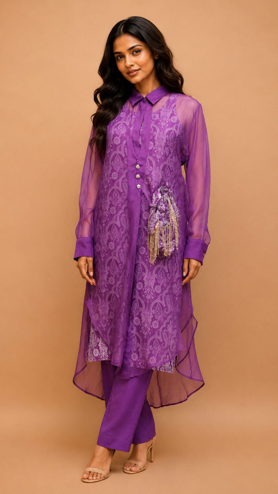 Kurta with pant (2 piece set with printed inner an Accessories) for traditional wear