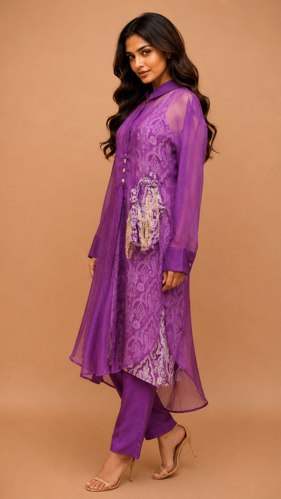 Kurta with pant (2 piece set with printed inner an Accessories) for traditional wear