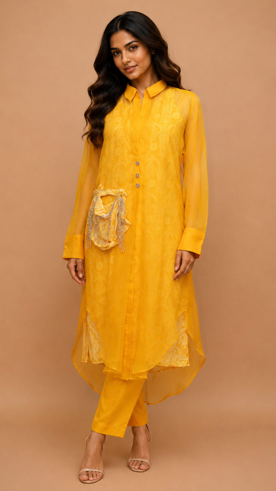 Kurta with pant (2 piece set with printed inner an Accessories) for traditional wear