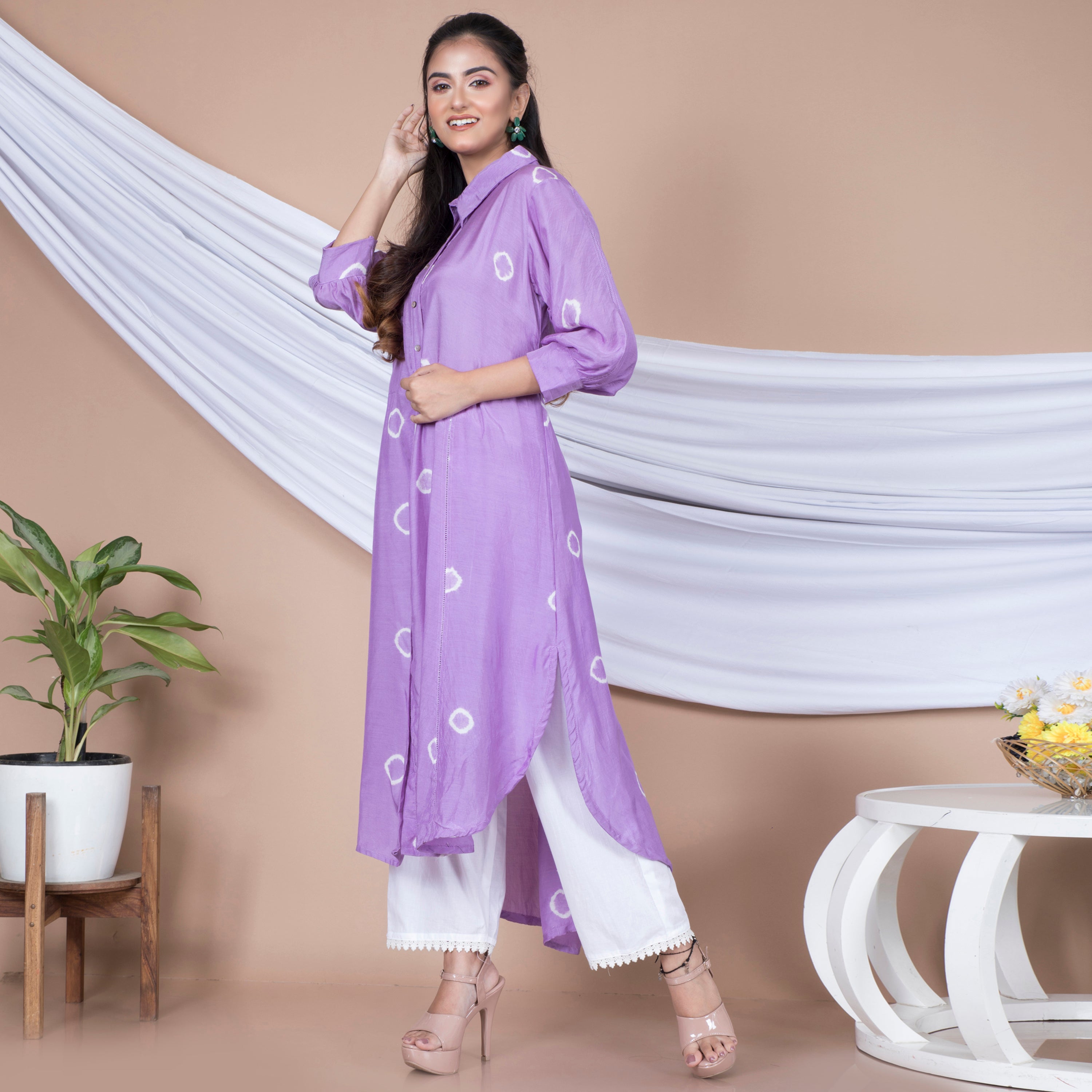 Tie Dye kurta set with collar
