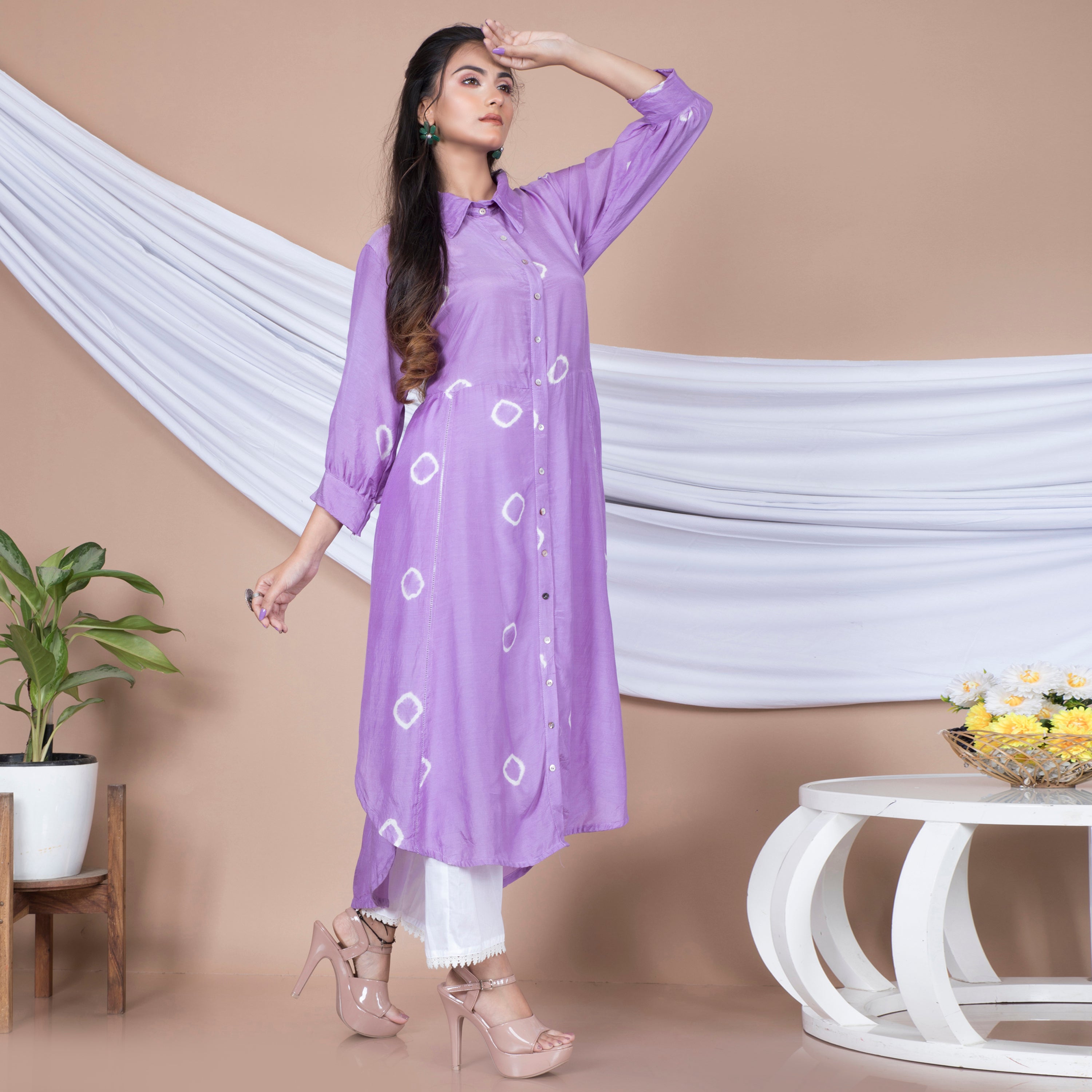 Tie Dye kurta set with collar