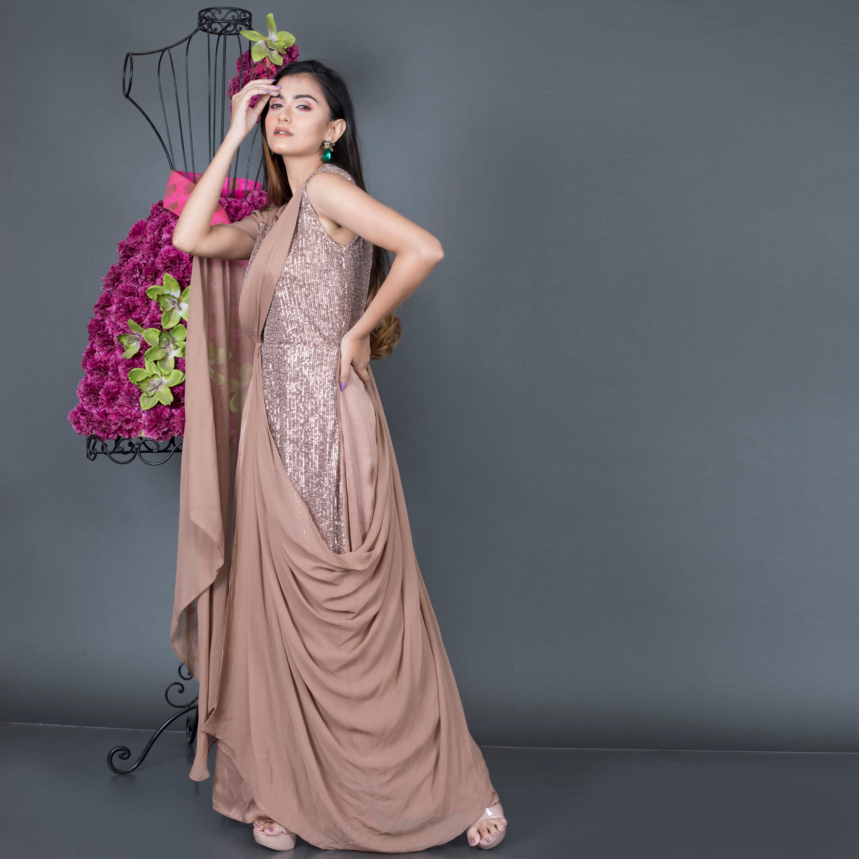 Draped Sequined Gown