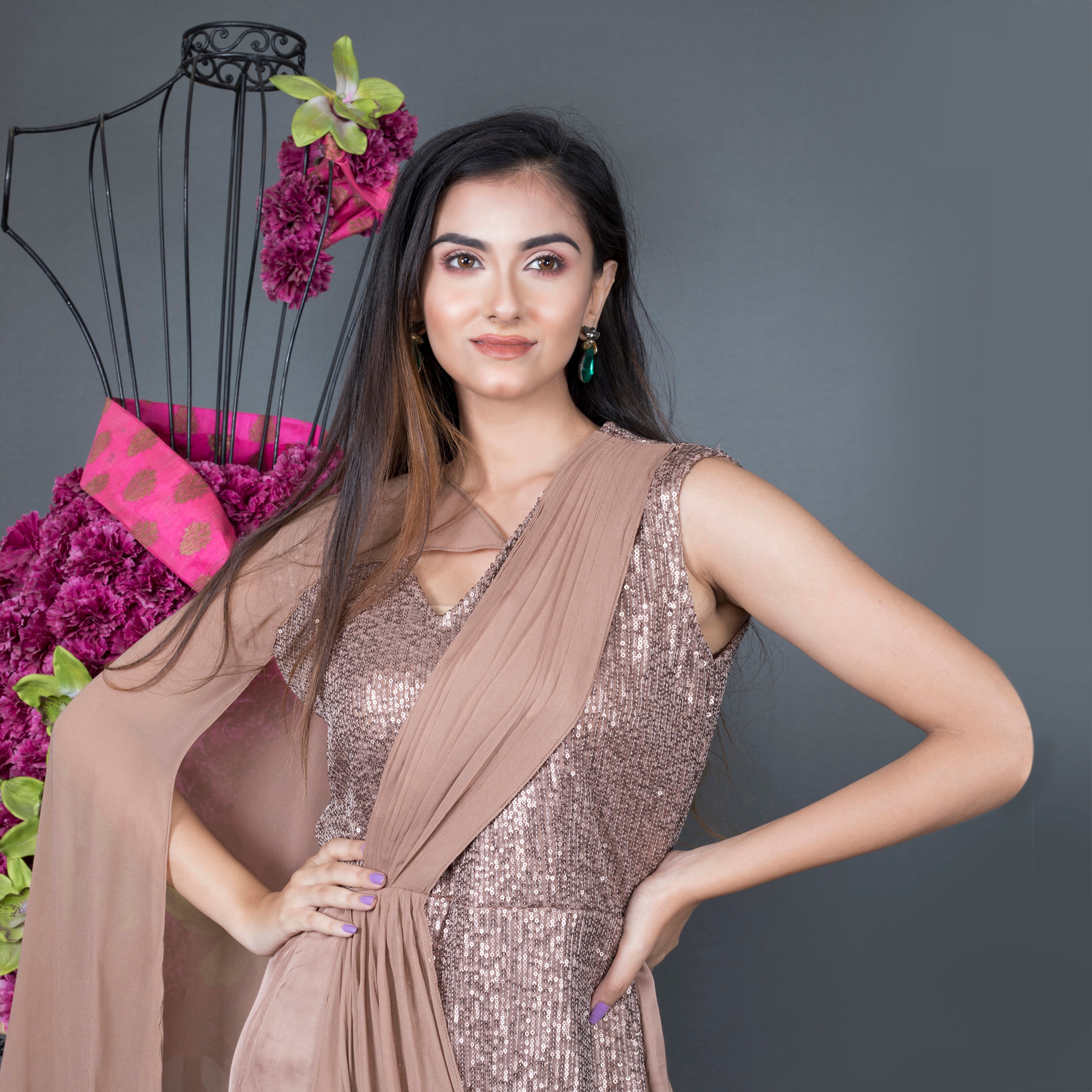 Draped Sequined Gown