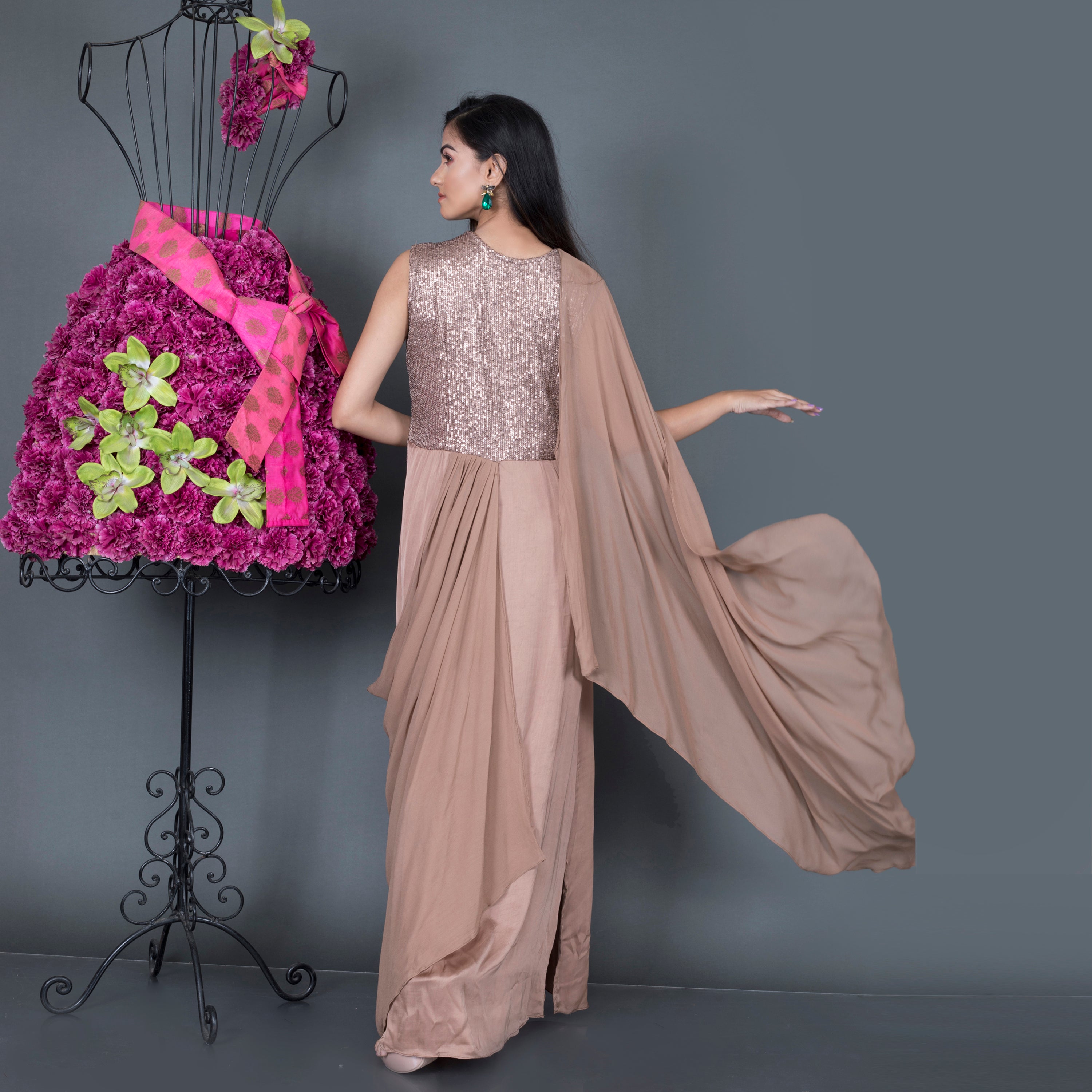 Draped Sequined Gown