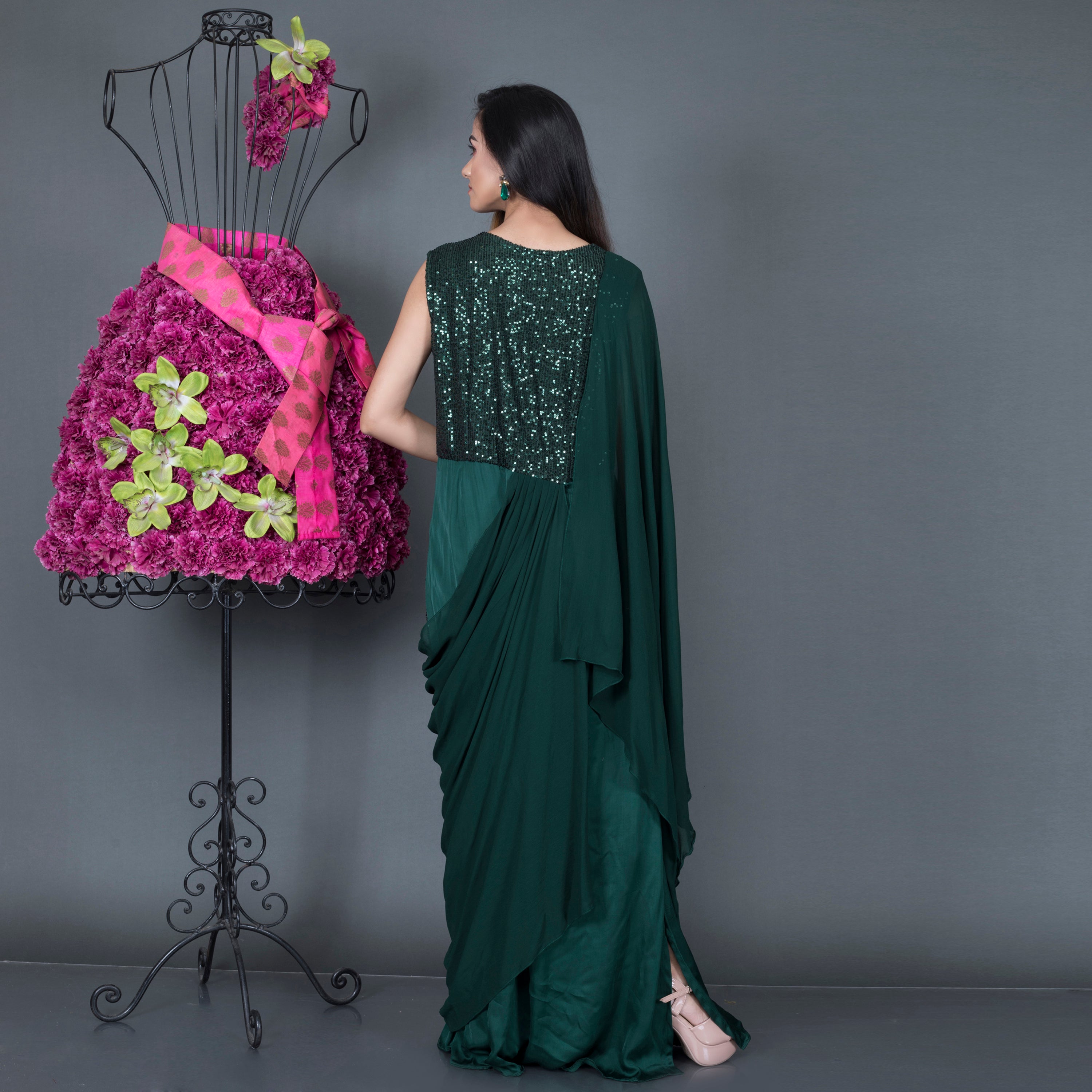 Draped Sequined Gown