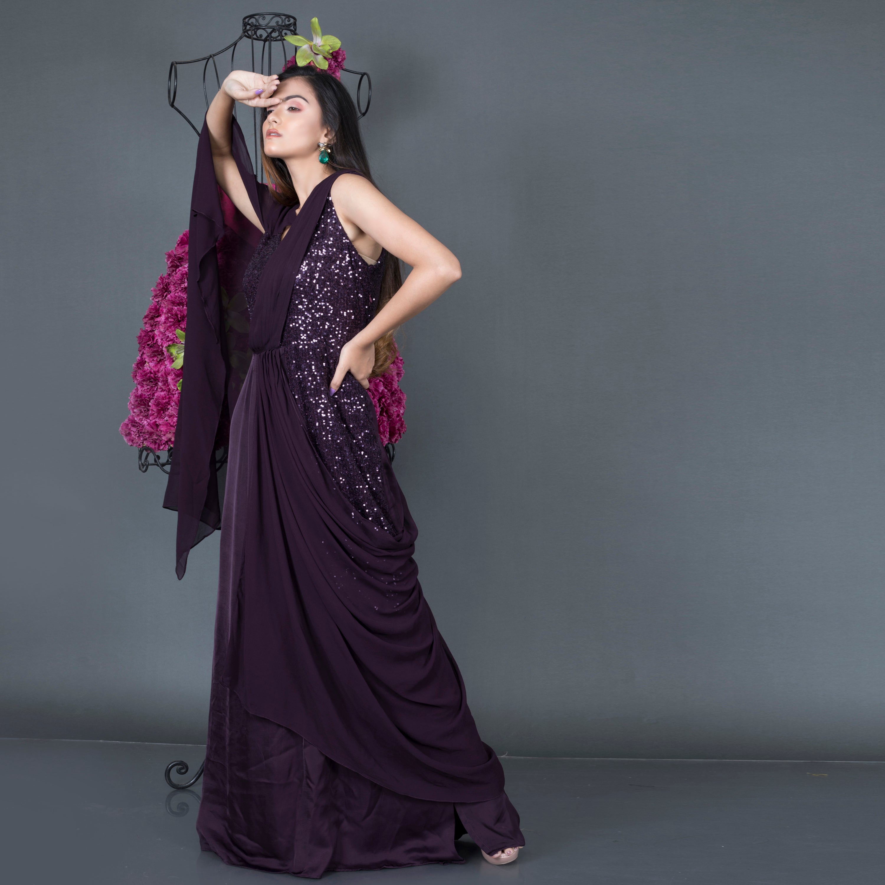 Draped Sequined Gown