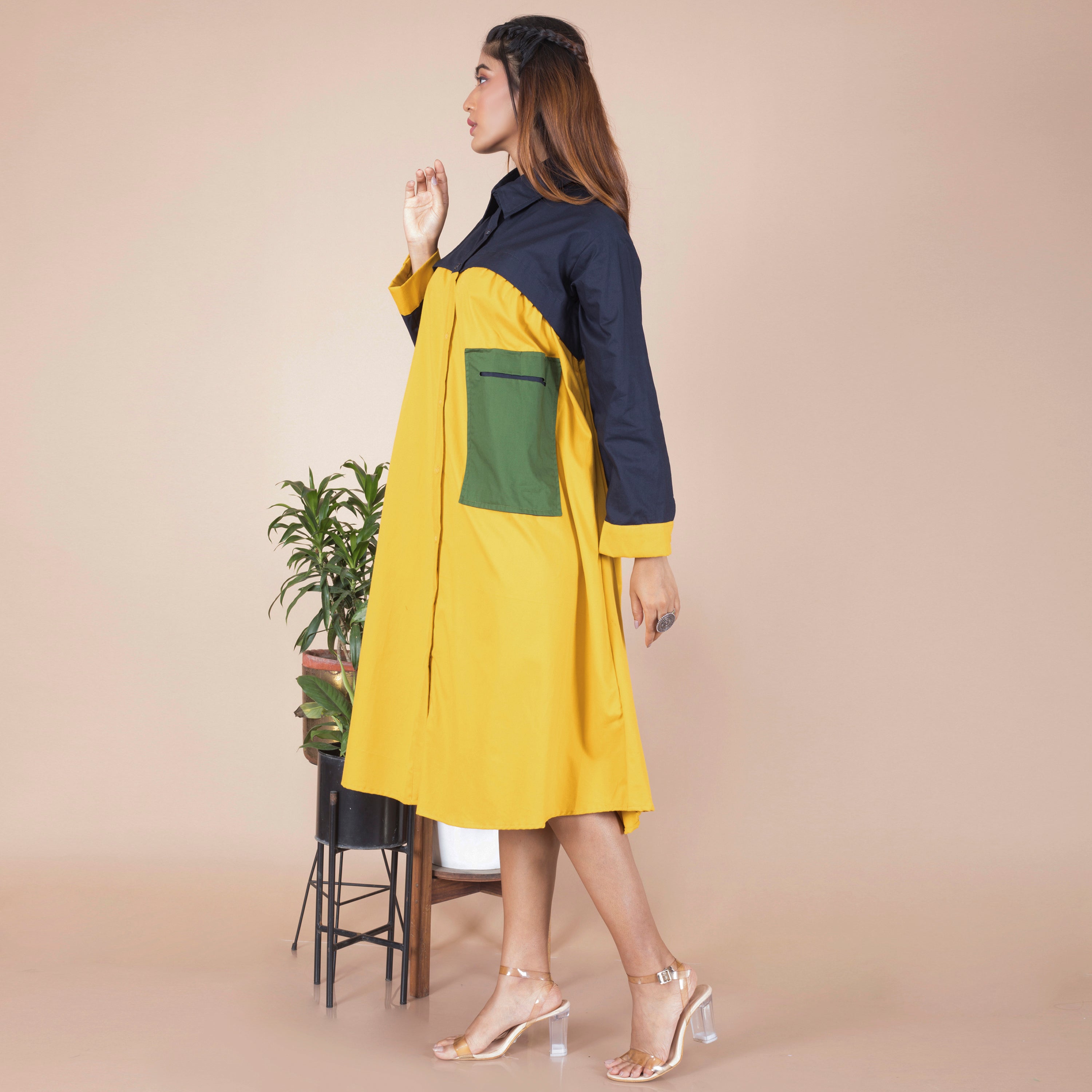 Cotton One Piece Shirt Dress in Solid Colours