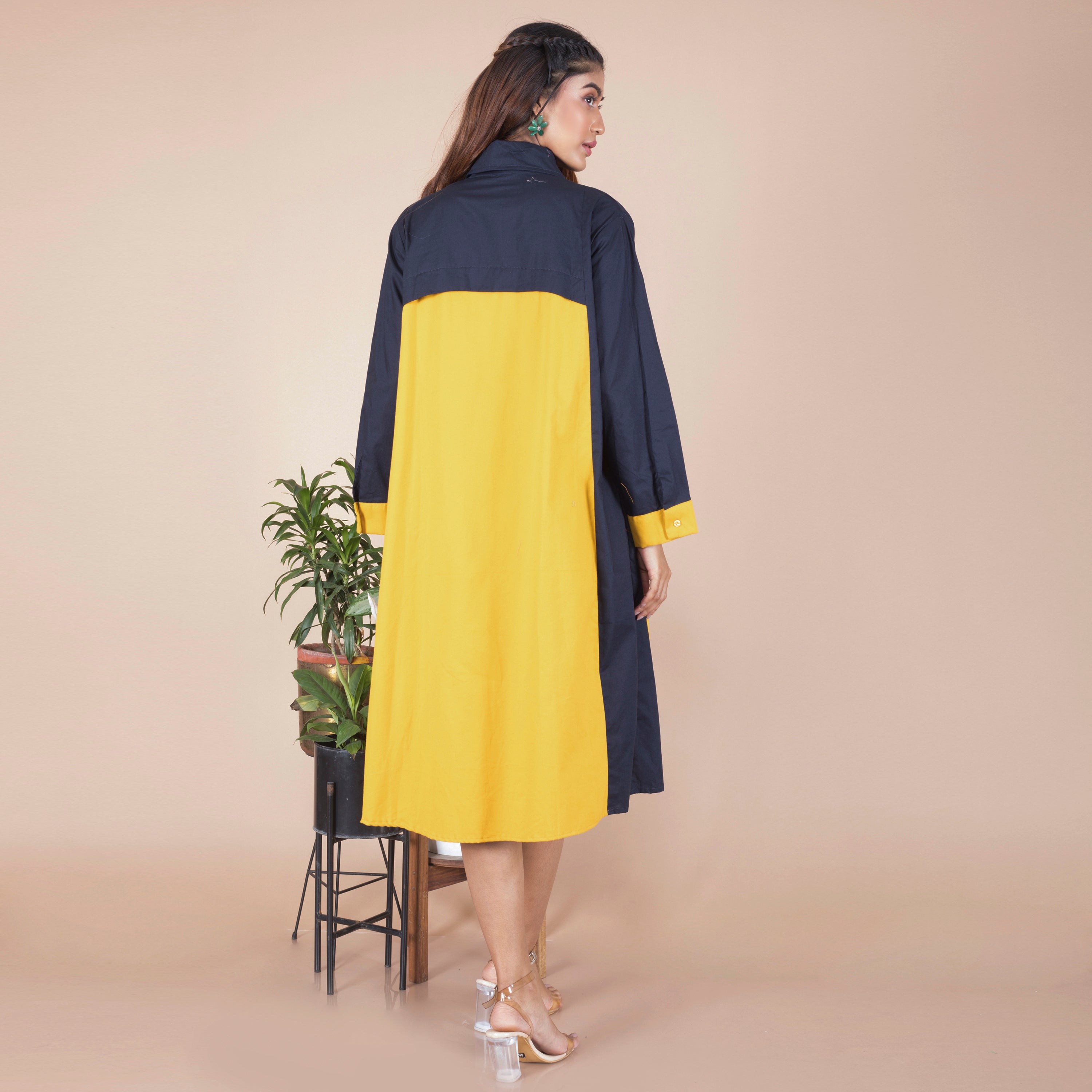 Cotton One Piece Shirt Dress in Solid Colours