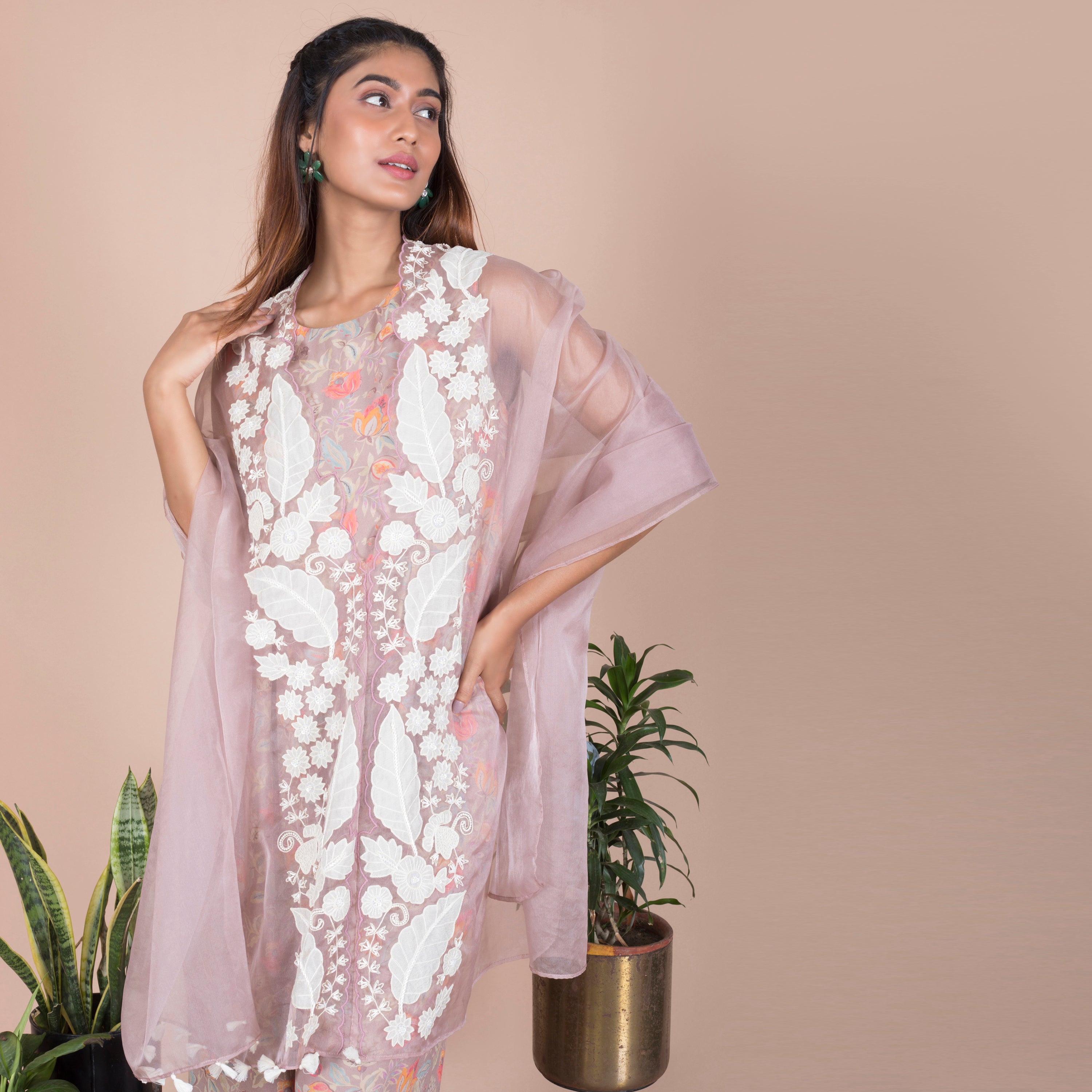 Printed jumpsuit with Organza jacket