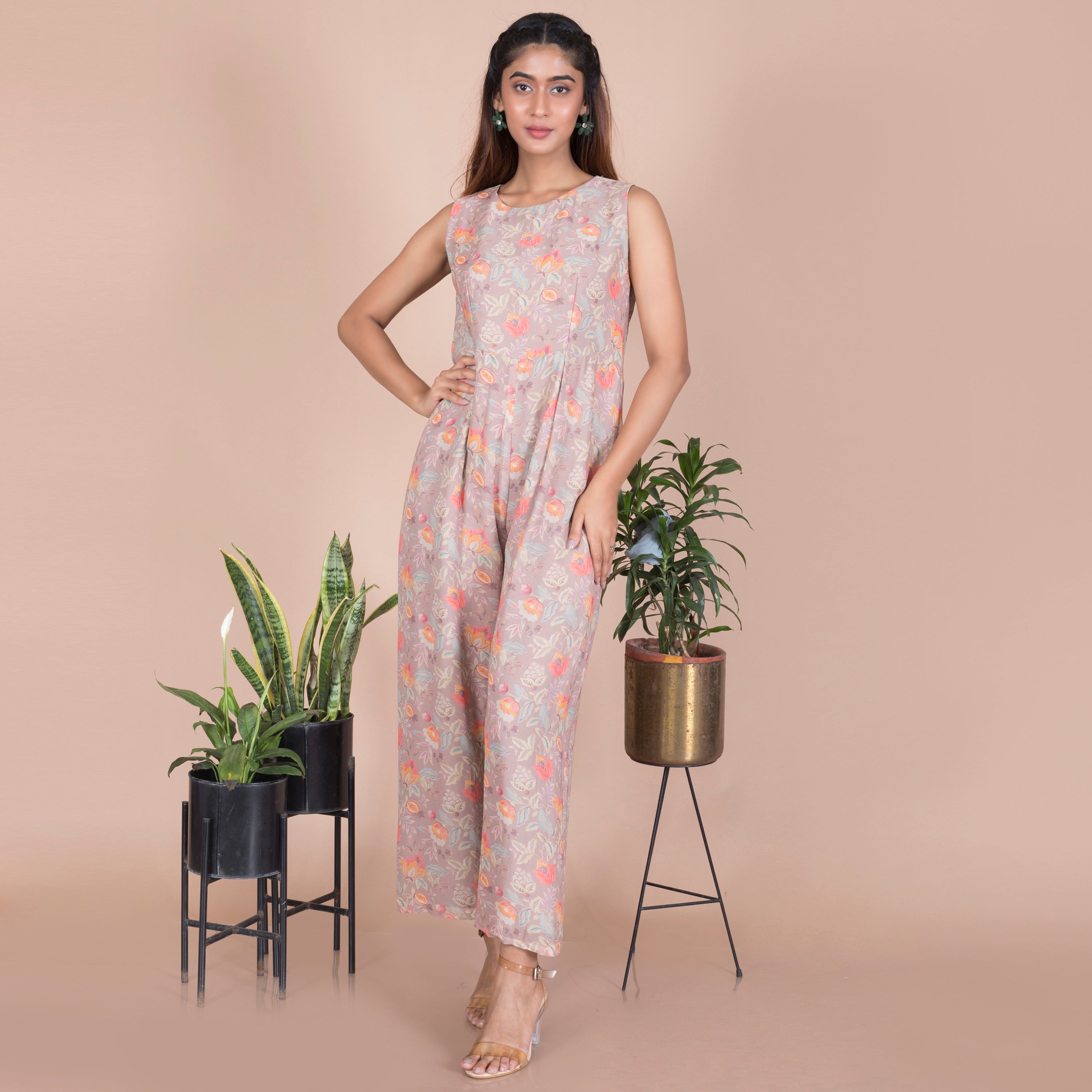 Printed jumpsuit with Organza jacket