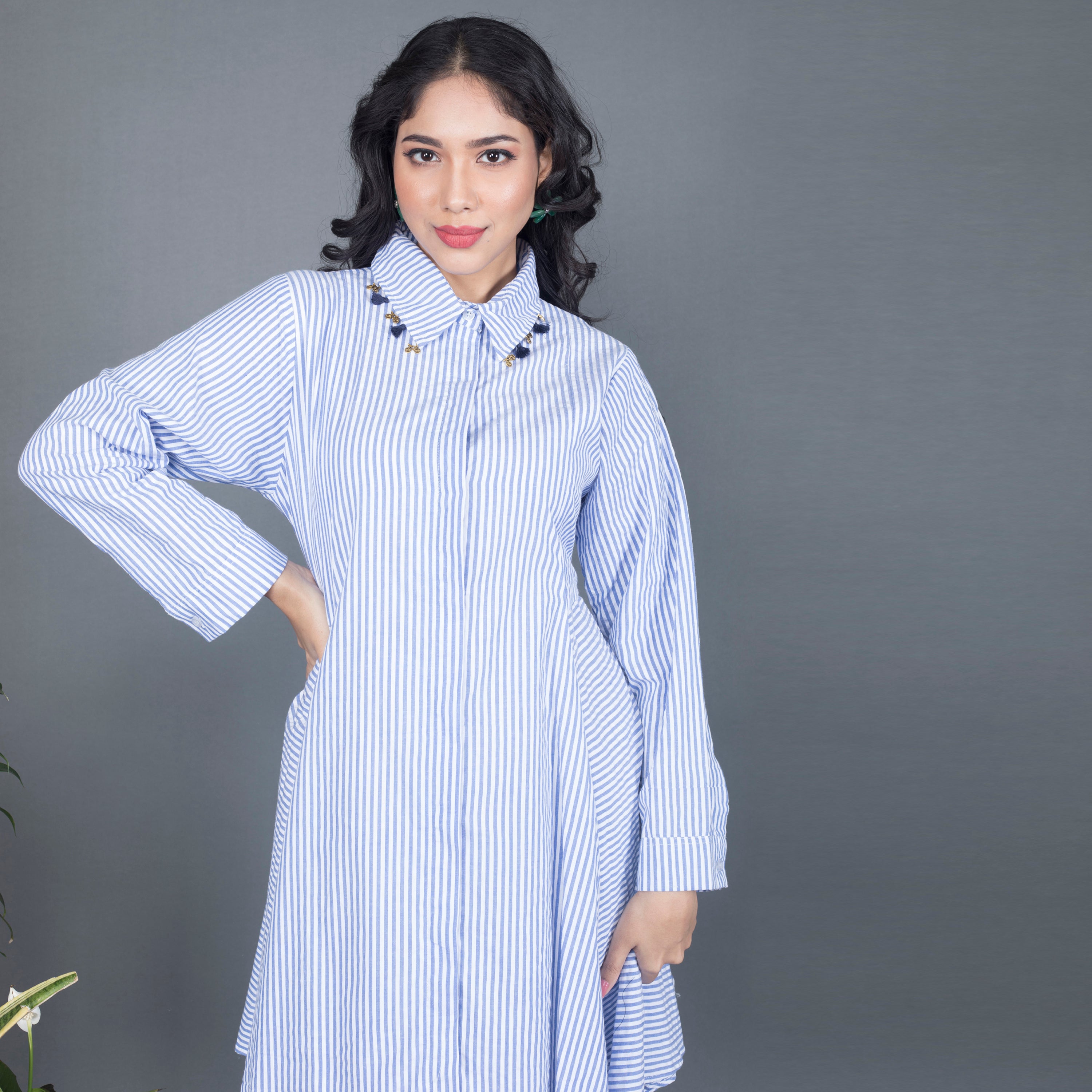 Cotton midi shirt dress
