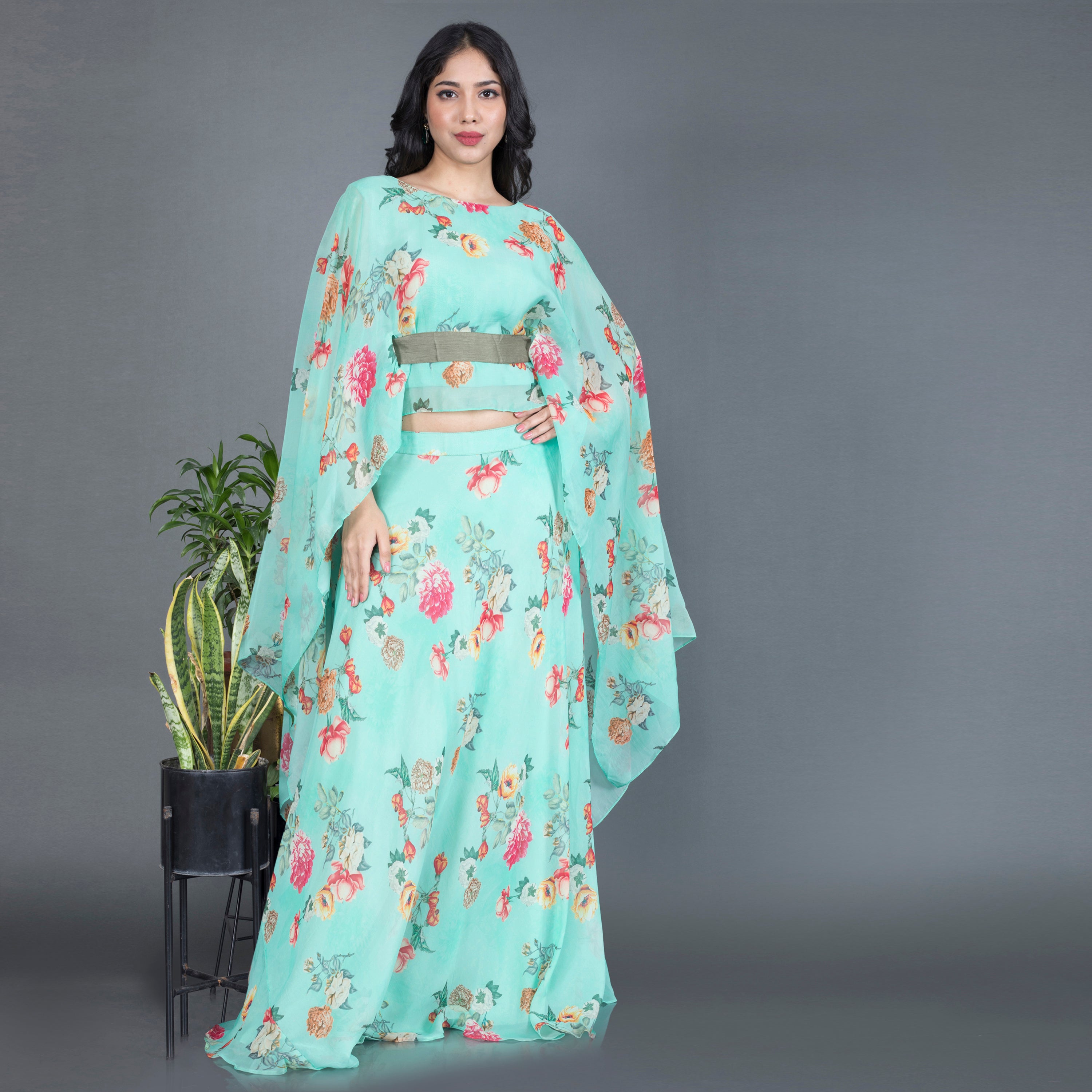 Floral Cape Co Ord set with belt