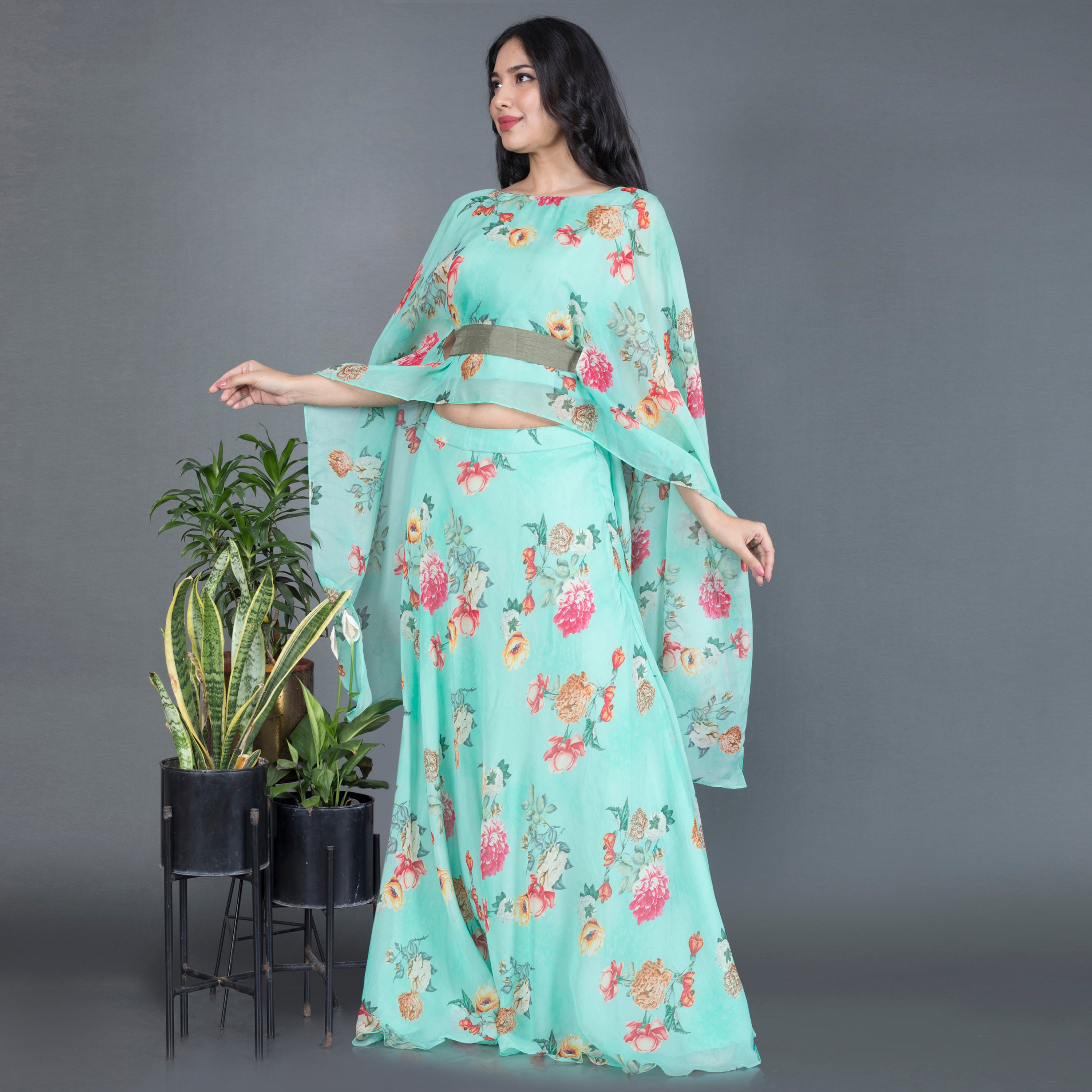 Floral Cape Co Ord set with belt