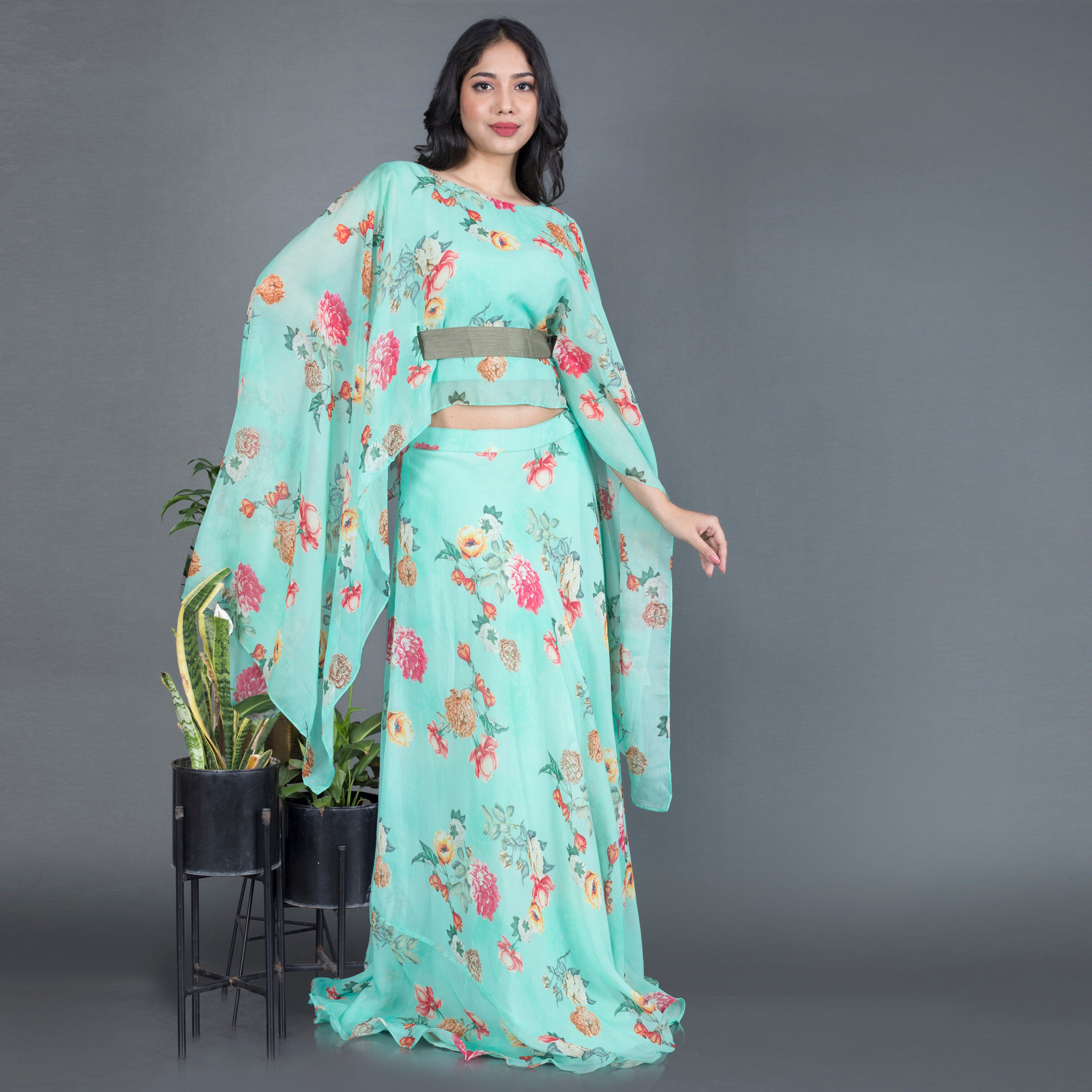 Floral Cape Co Ord set with belt