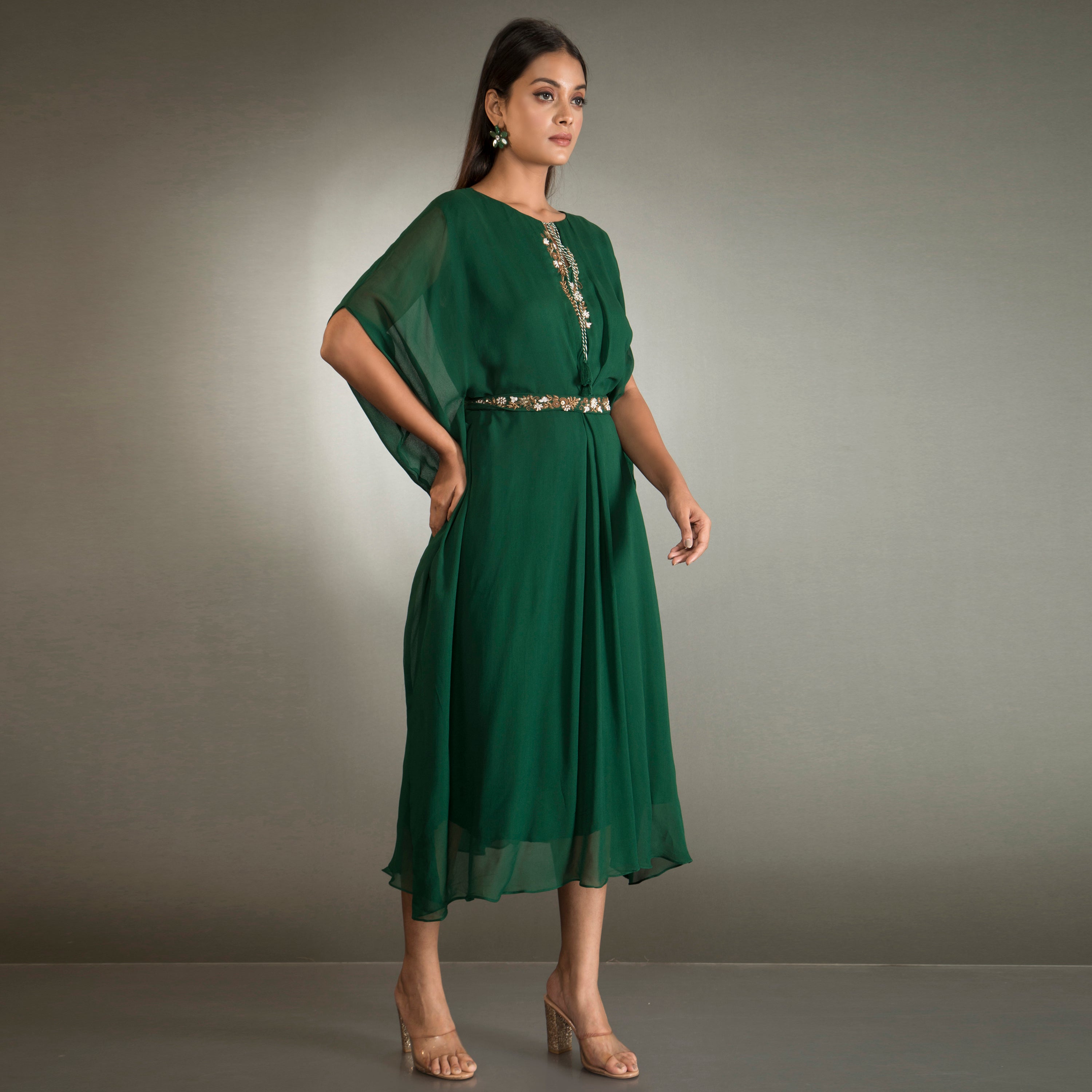 Kaftan Dress with Embroidered Belt