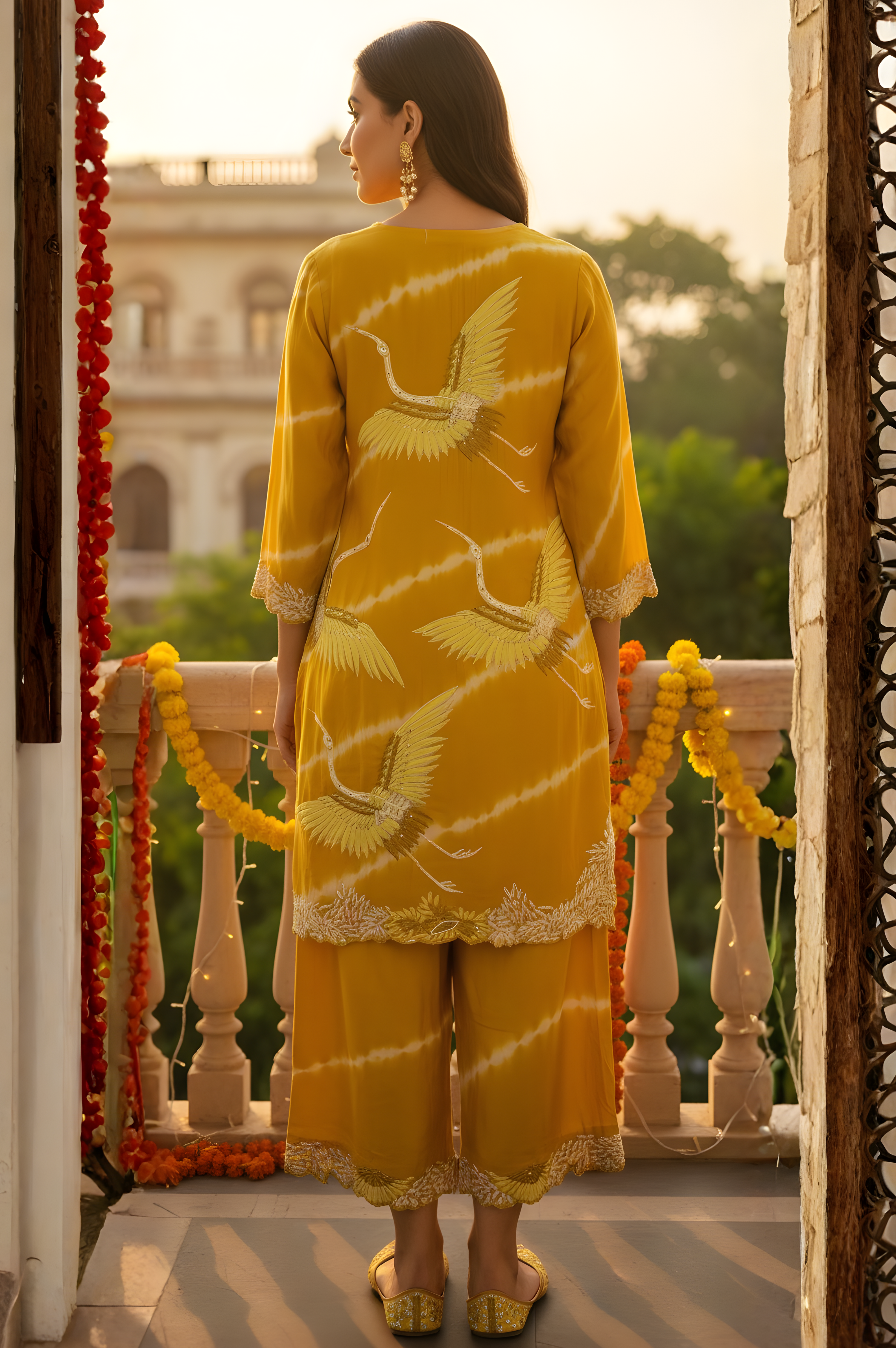 SILK LAHERIA WITH THREAD WORK HILIGHT WITH TIKKI DYE SHORT KNEE LENGTH KURTI