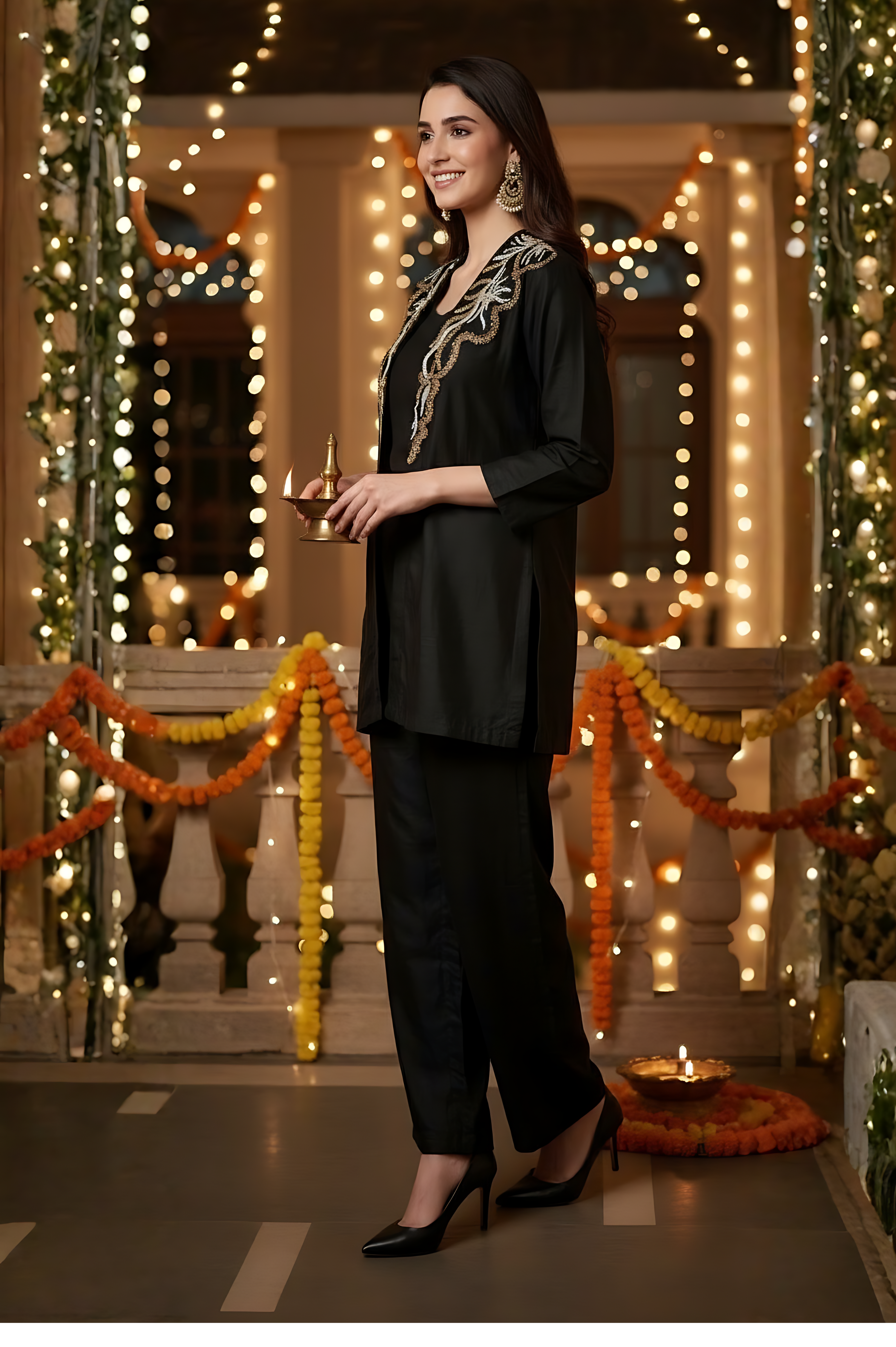 Co-ord set with sequence and zari work jacket