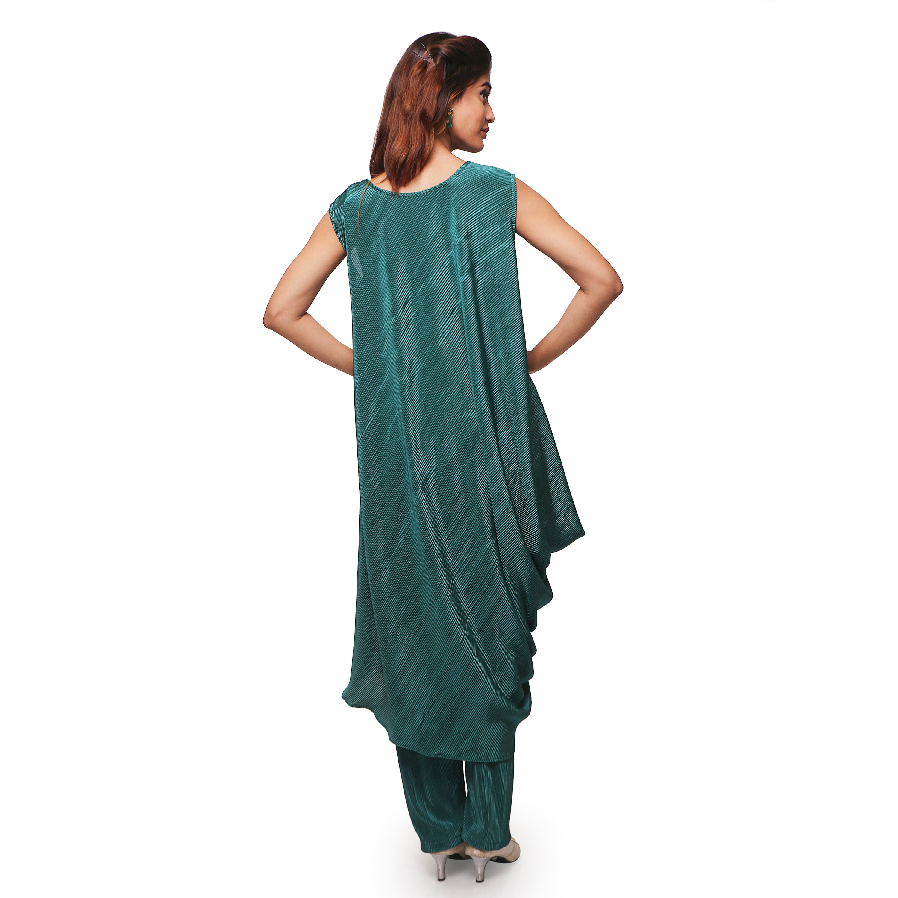 One piece draped dress with pant