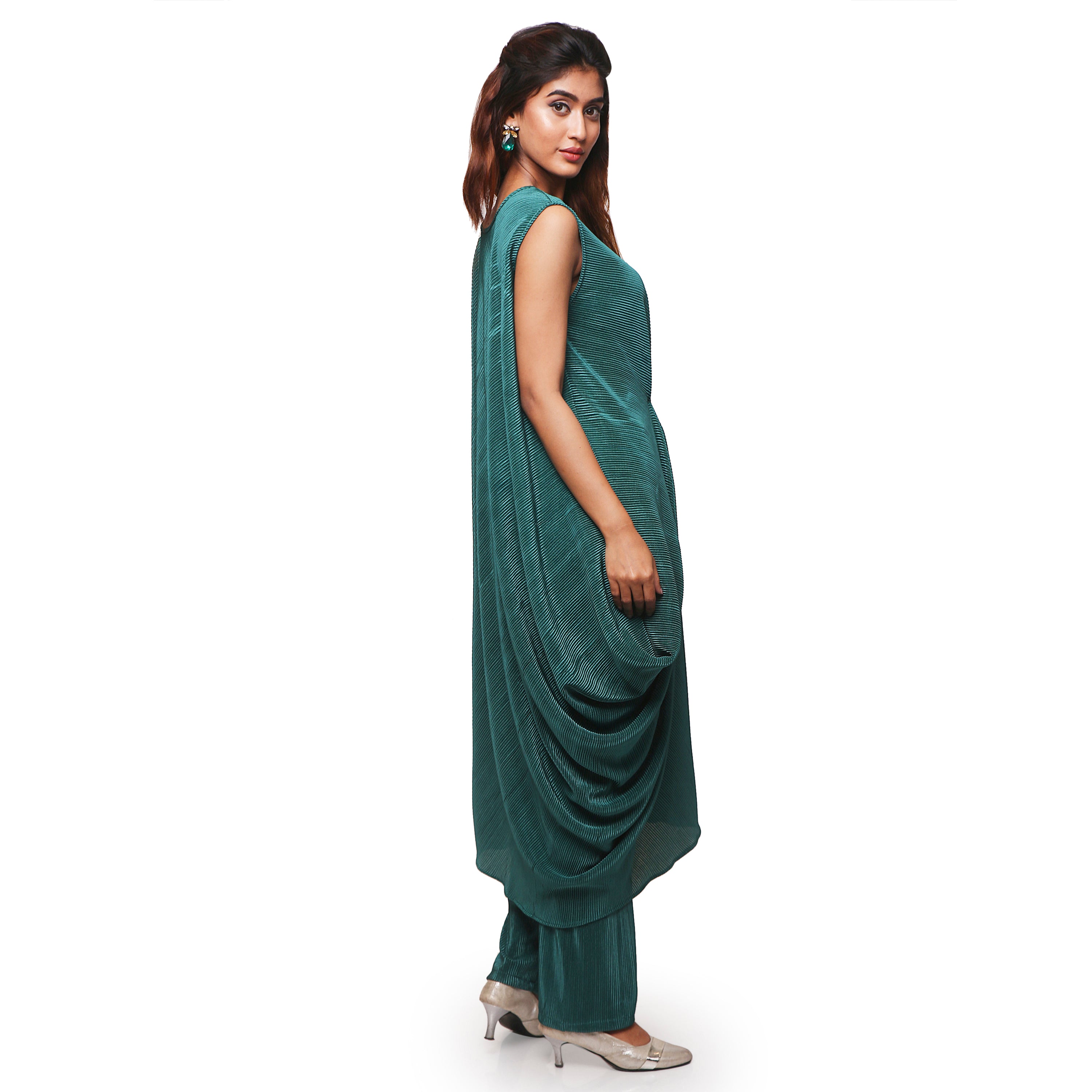 One piece draped dress with pant