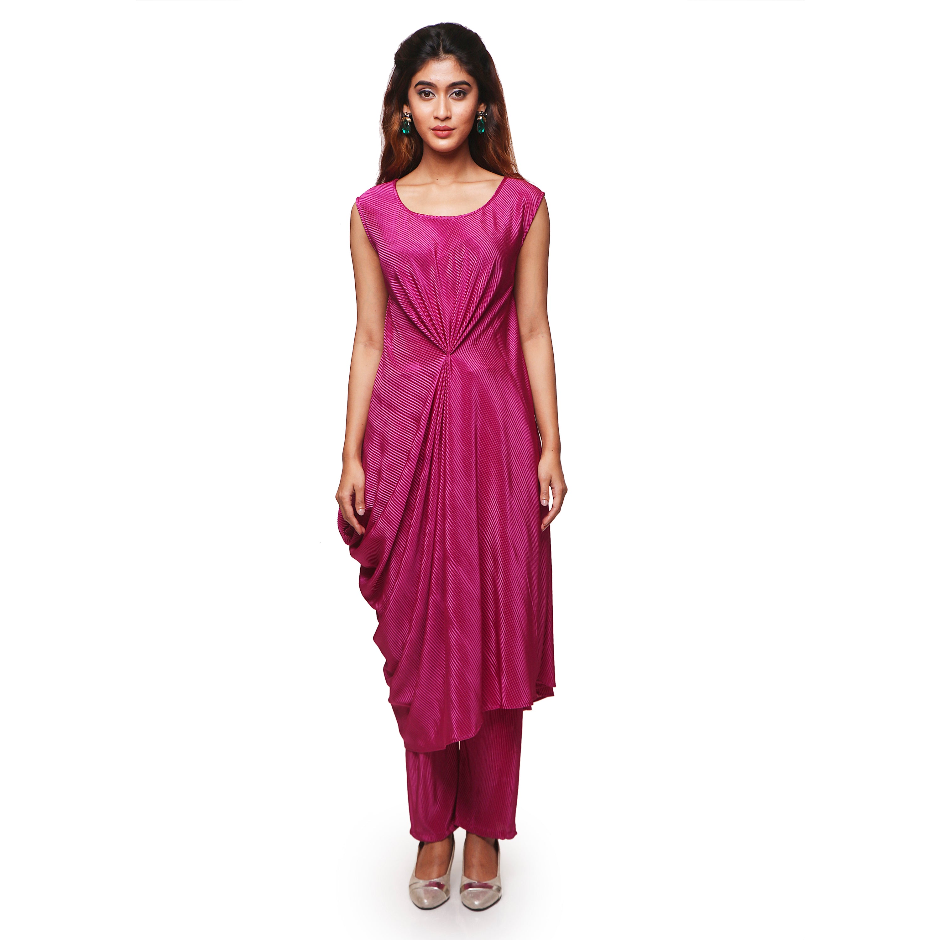 One piece draped dress with pant