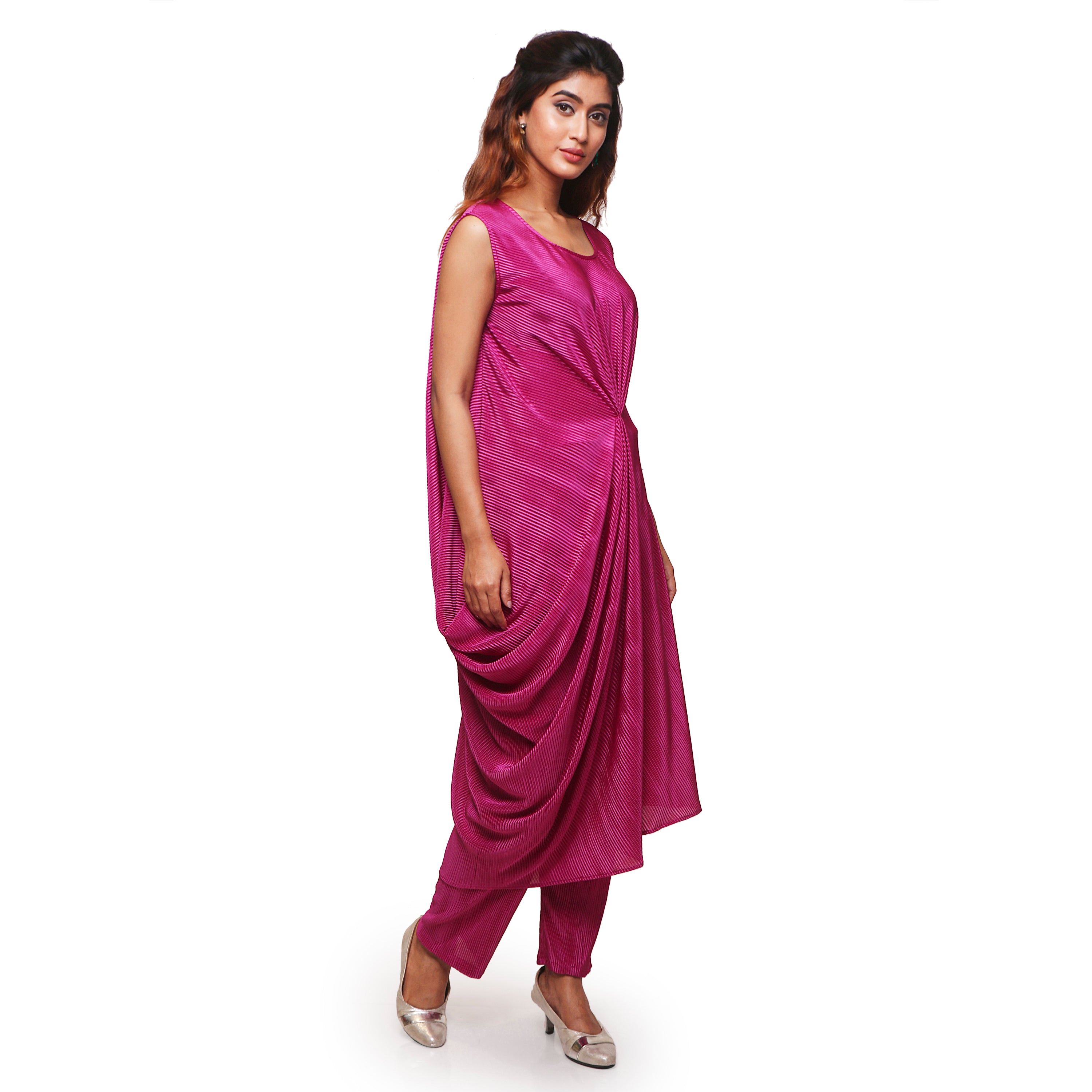 One piece draped dress with pant