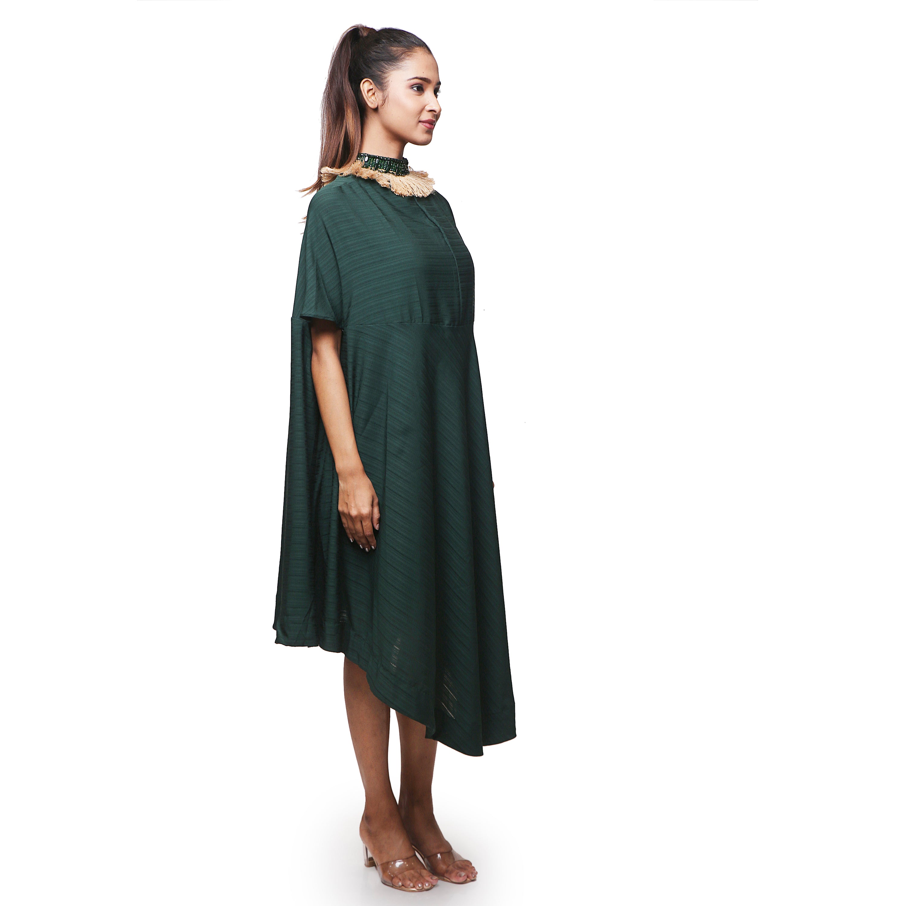 Kaftan dress with detailed neckline