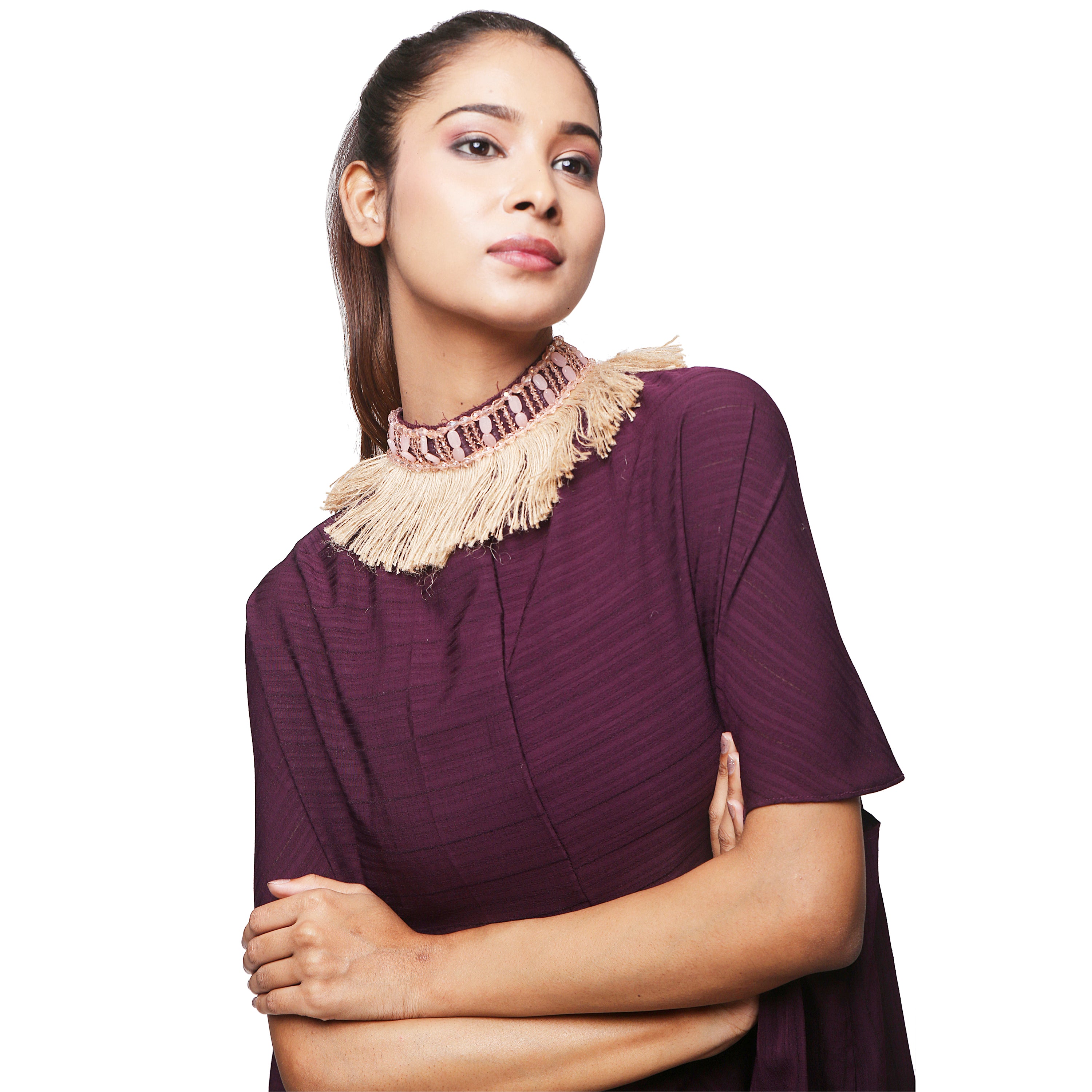 Kaftan dress with detailed neckline