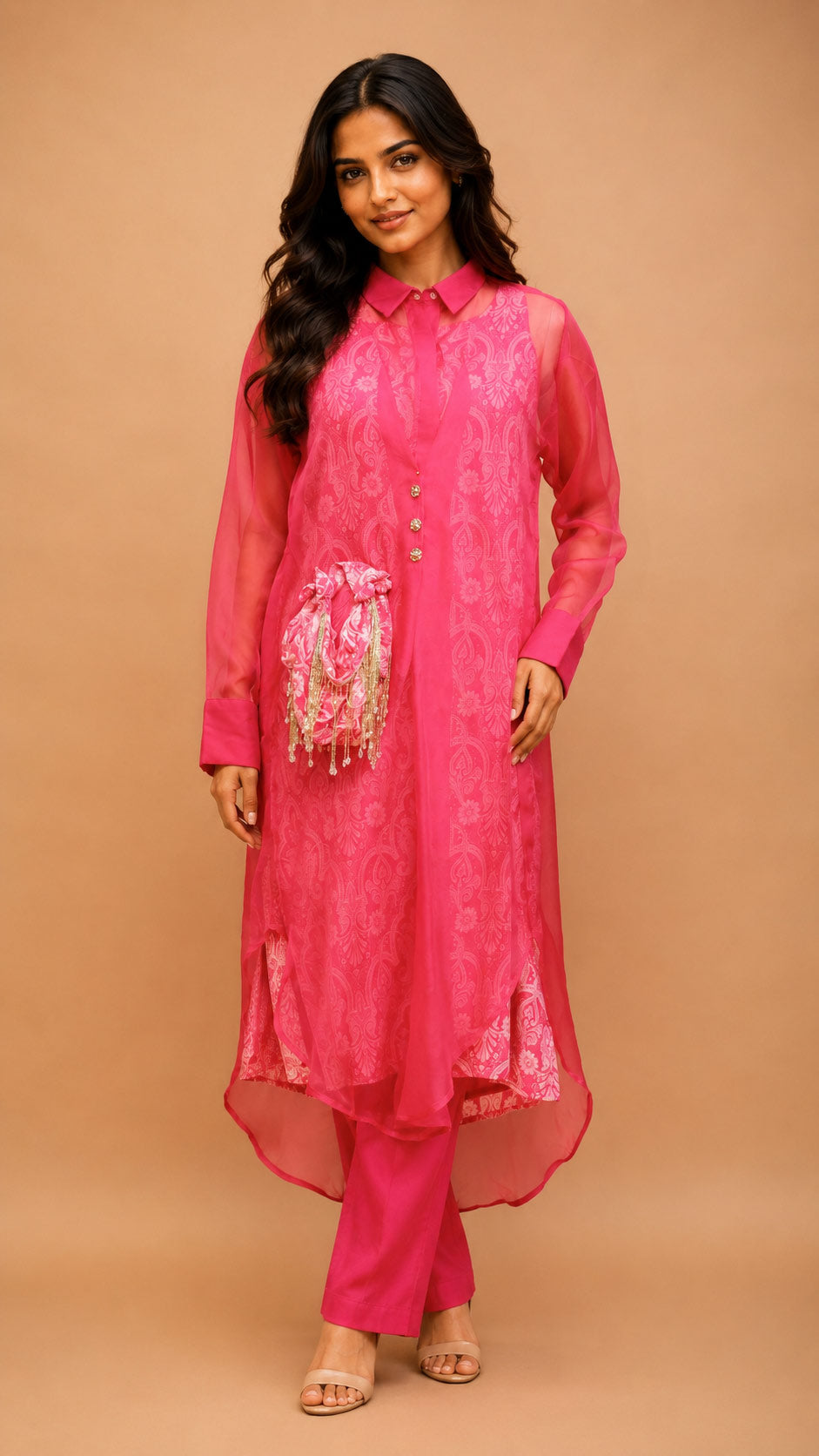 Kurta with pant (2 piece set with printed inner an Accessories) for traditional wear