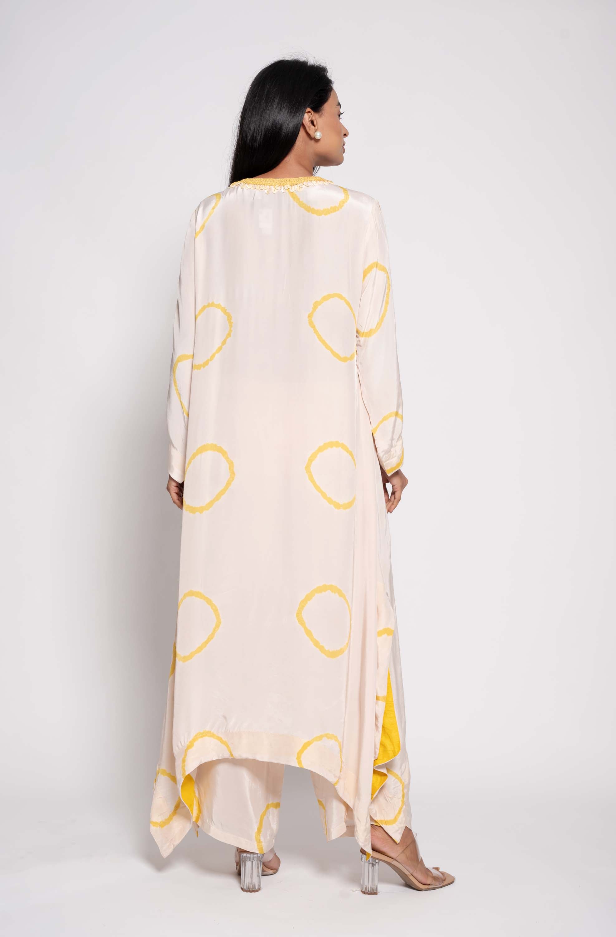 Tie Dye Asymmetrical Kurta set with Mother of Pearls work