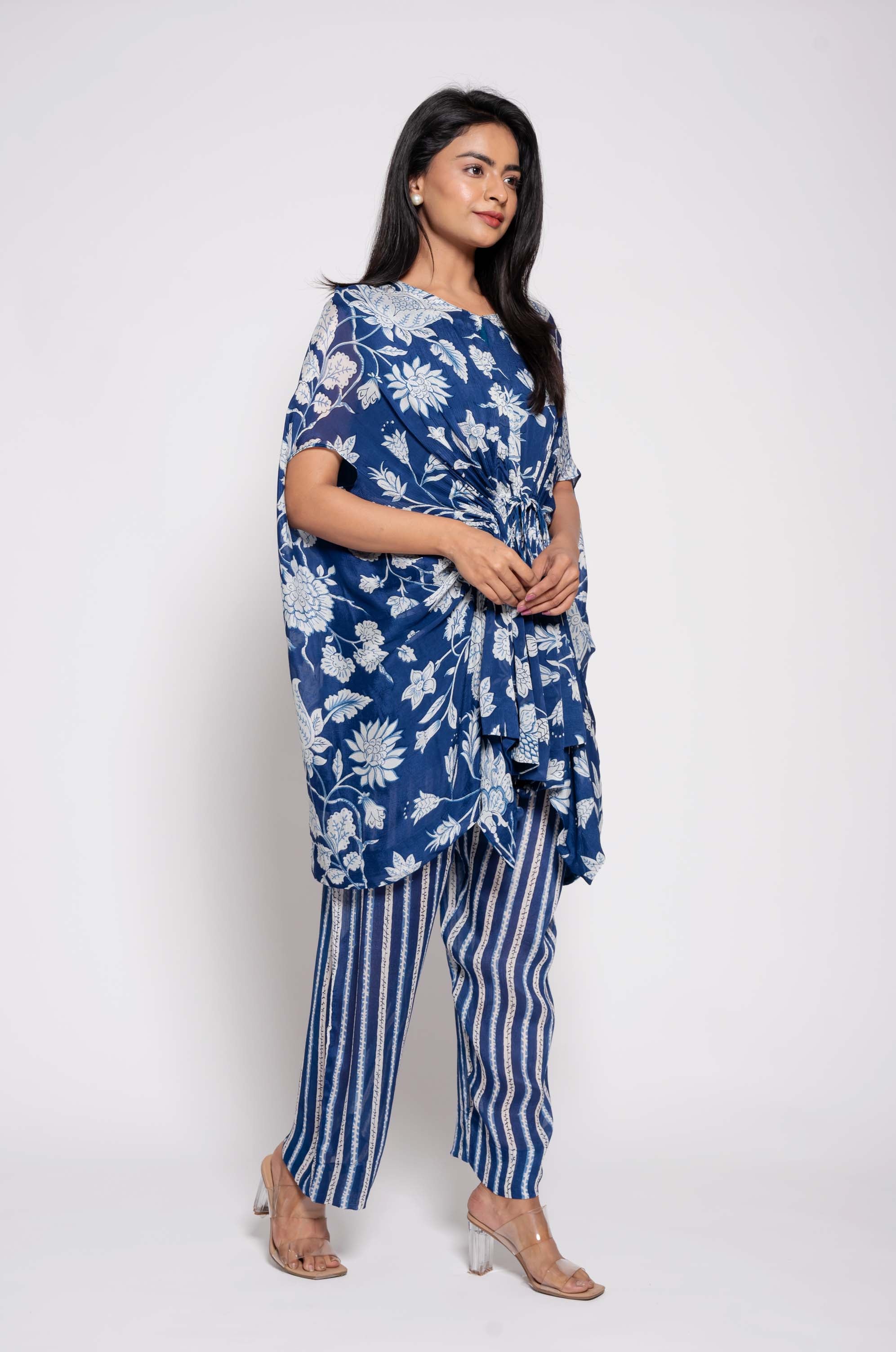 Printed Coord set with Striped Pants