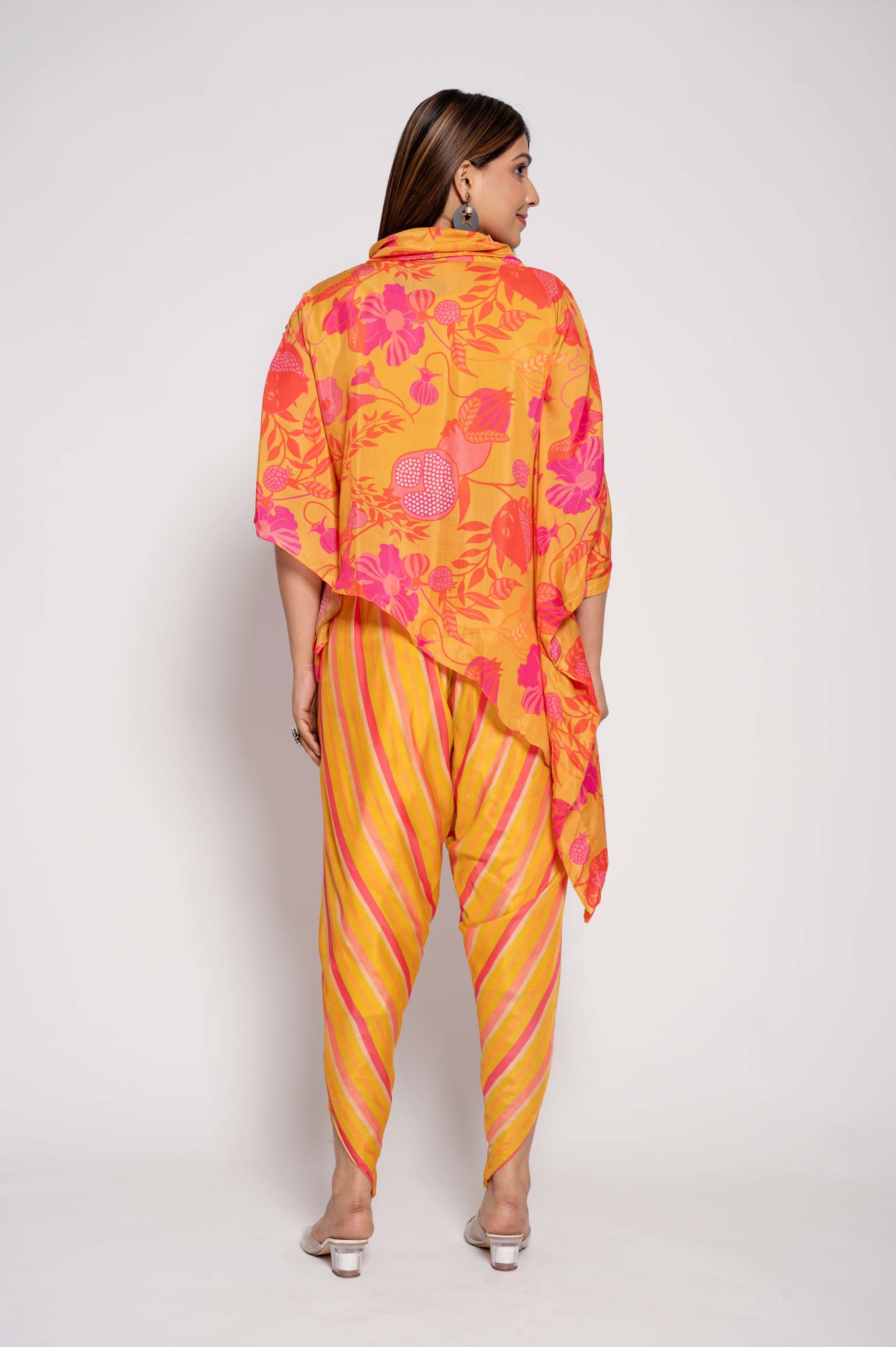 Printed Top with Striped Dhoti Co-ord