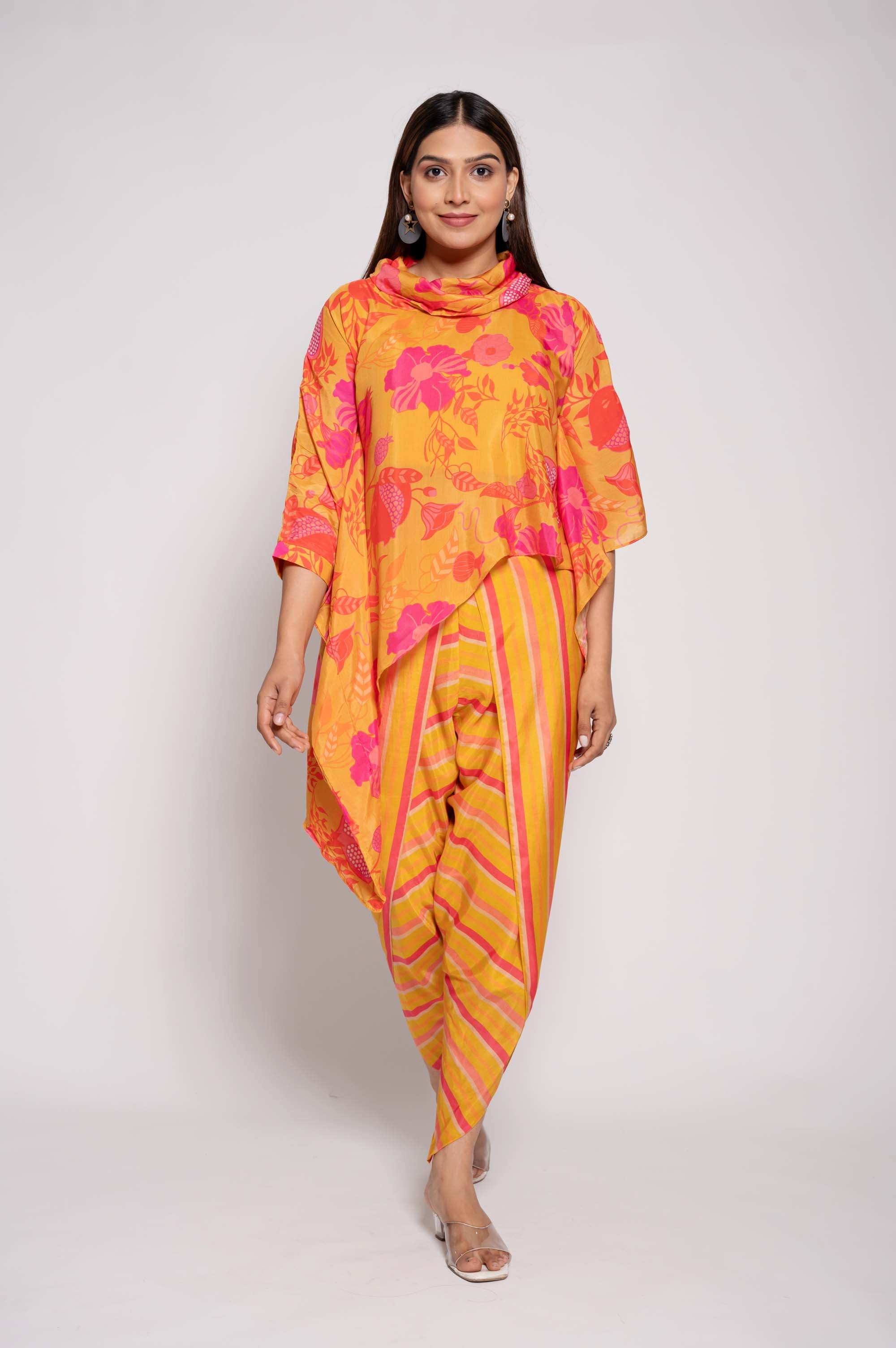 Printed Top with Striped Dhoti Co-ord
