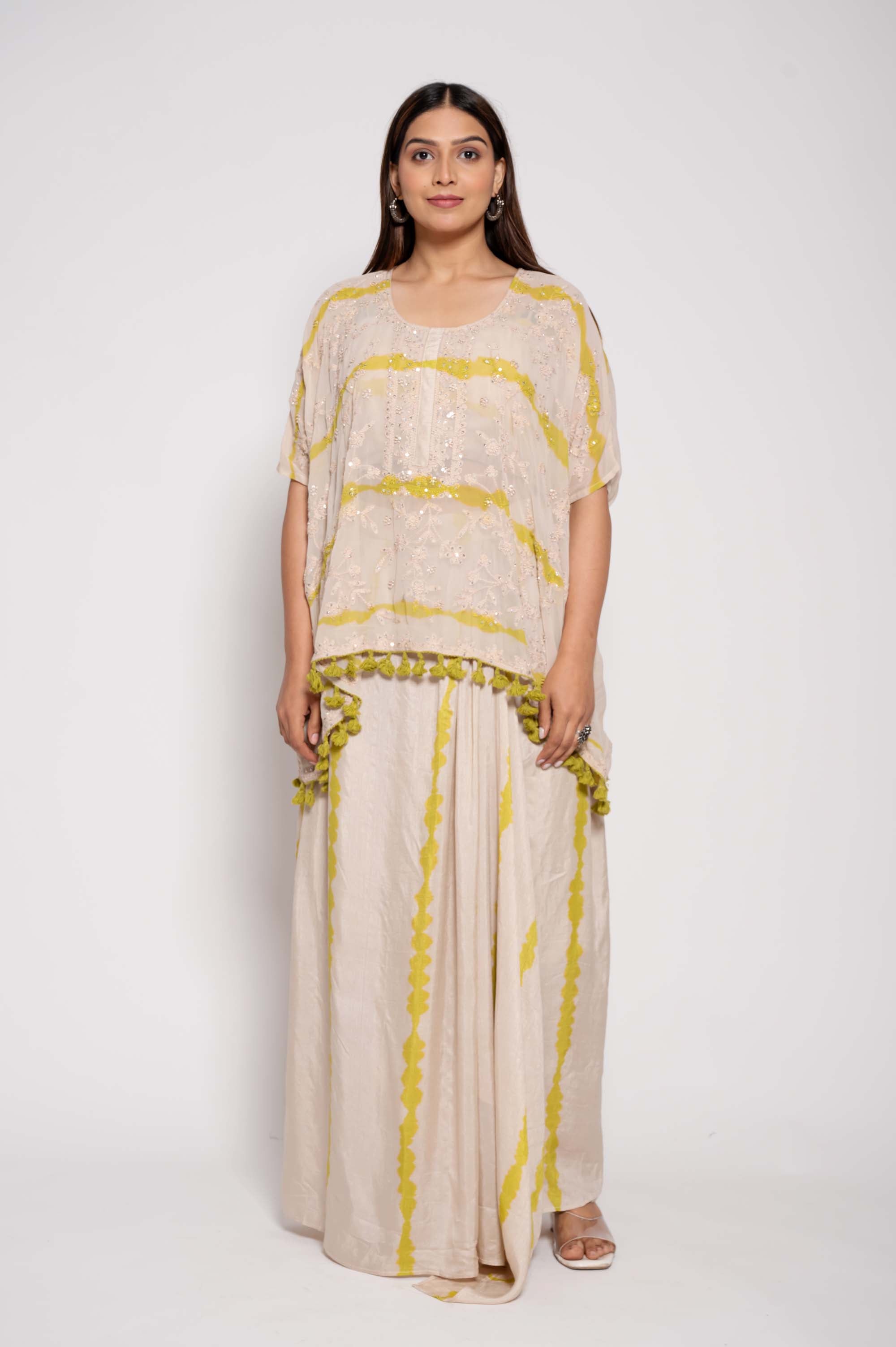 Kantha & Sequined Kaftan Top & Dhoti Style Coord Set