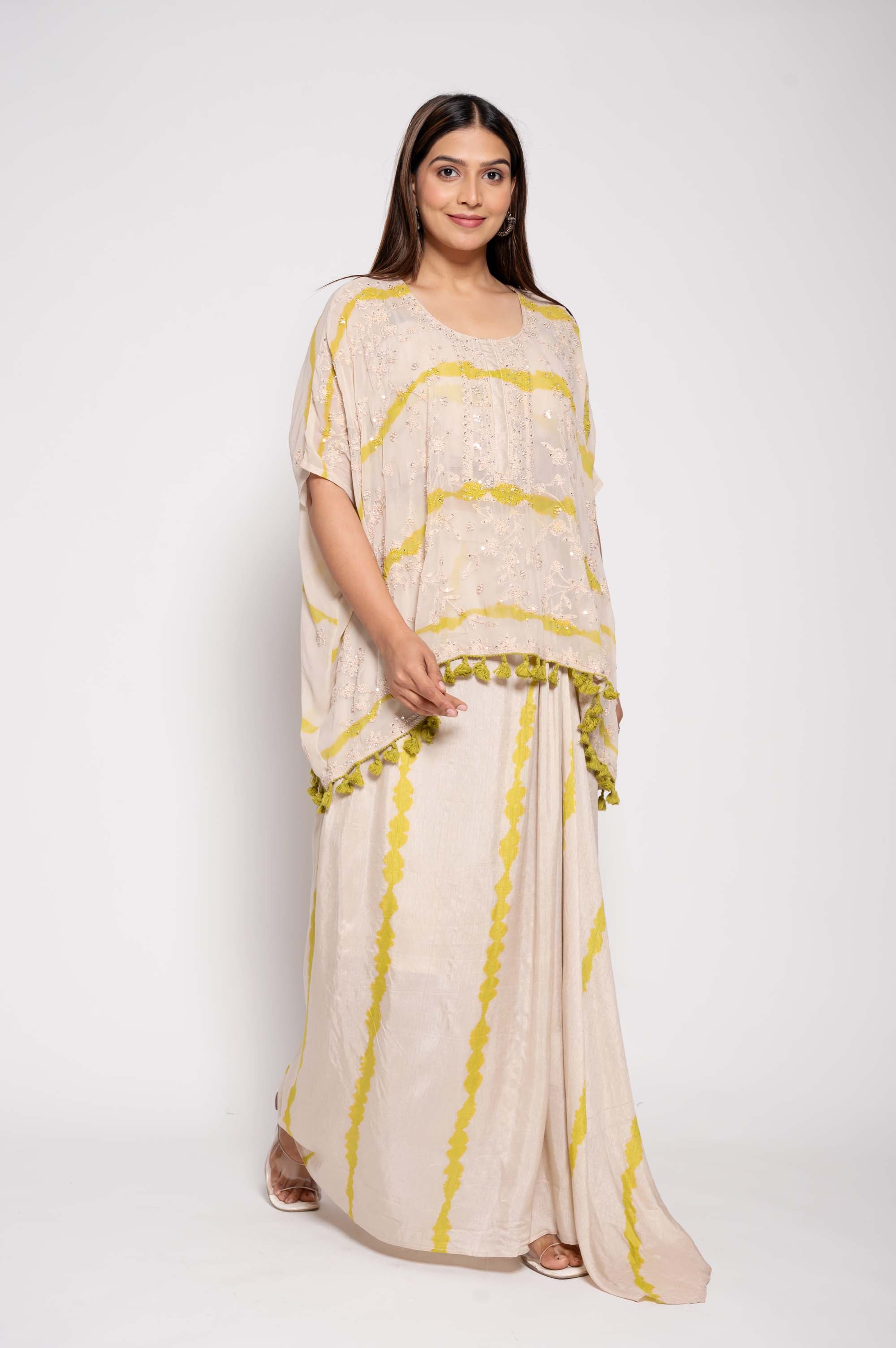 Kantha & Sequined Kaftan Top & Dhoti Style Coord Set