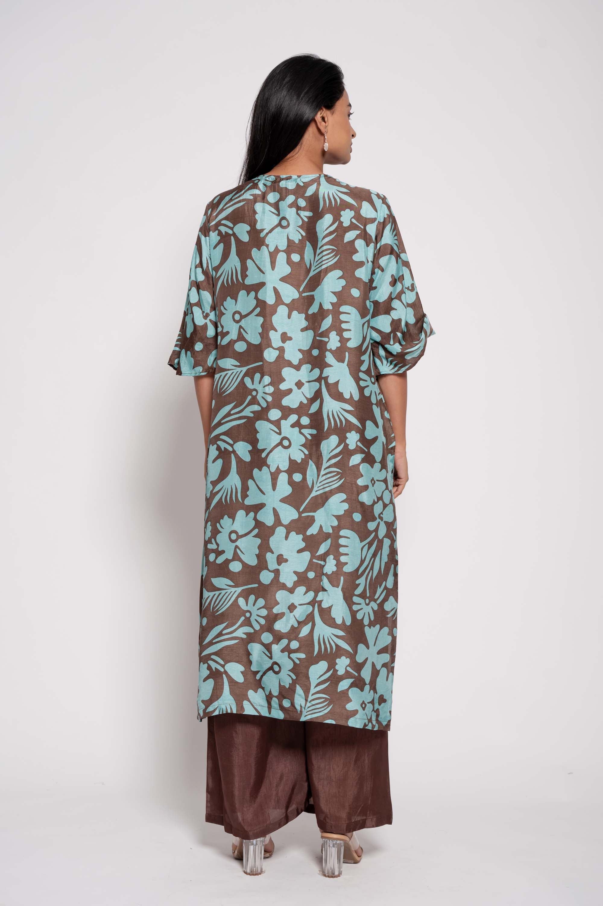Printed Kurta Set with Glasswork in Neckline