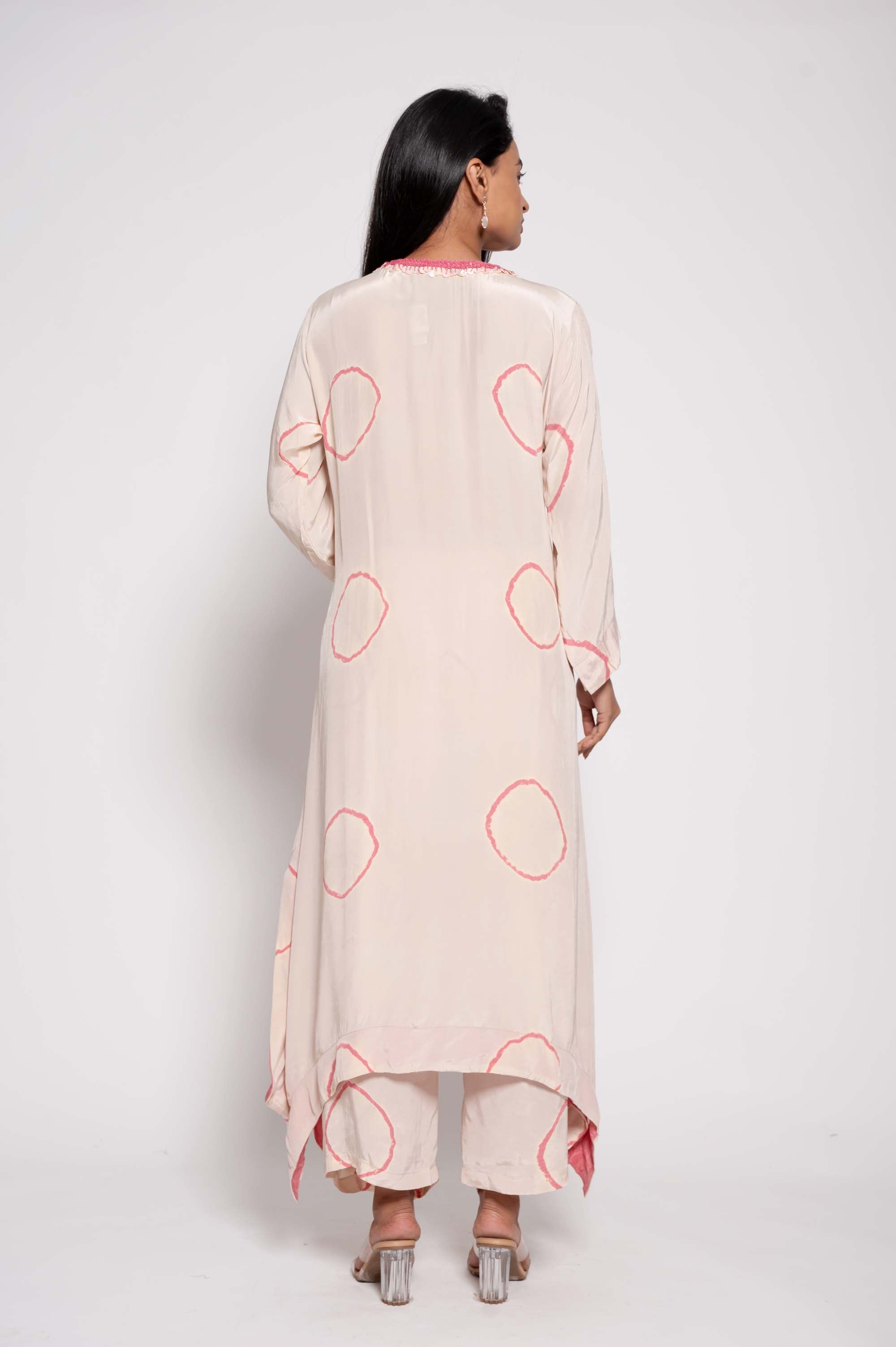 Tie Dye Asymmetrical Kurta set with Mother of Pearls work