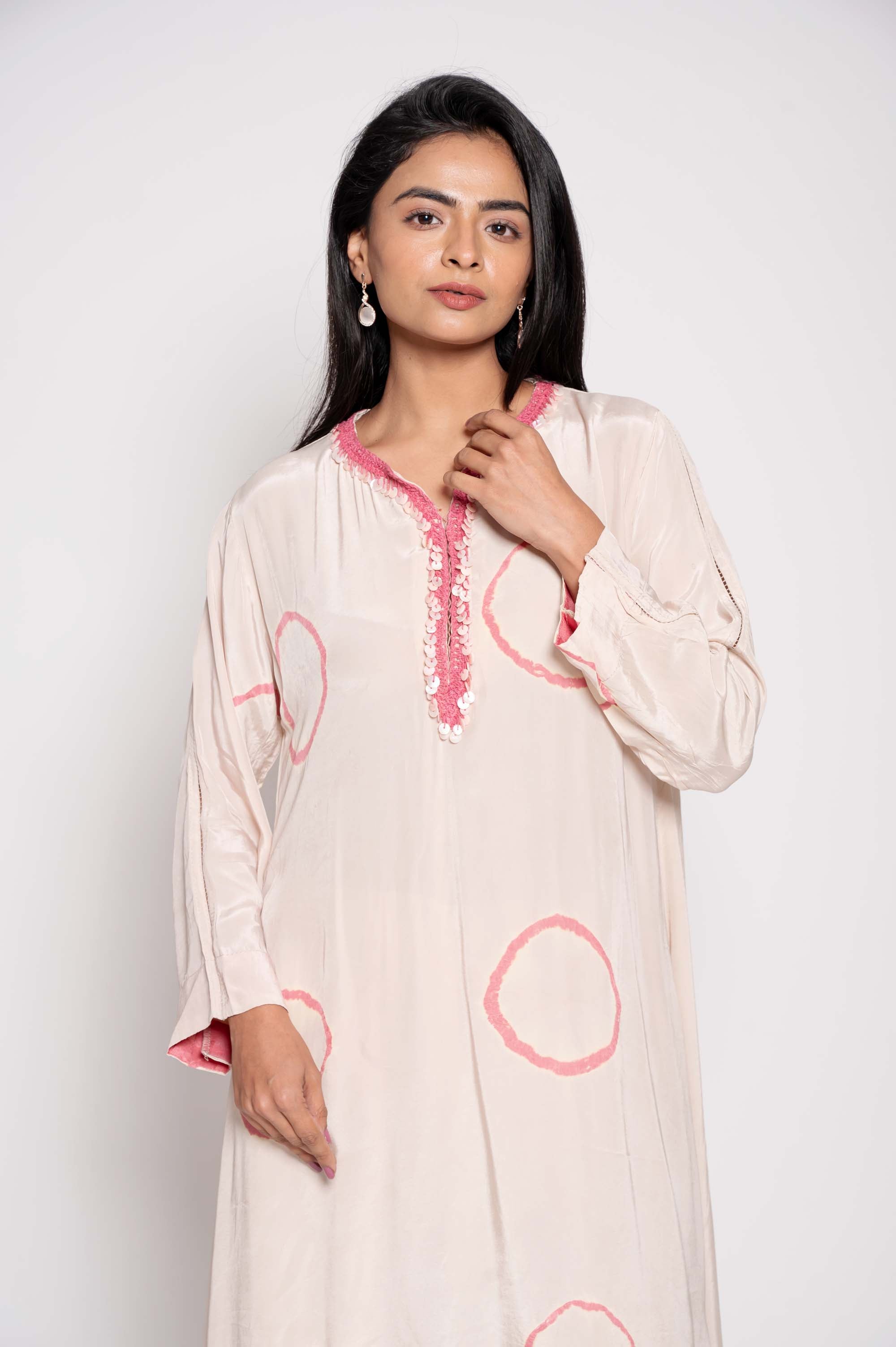 Tie Dye Asymmetrical Kurta set with Mother of Pearls work
