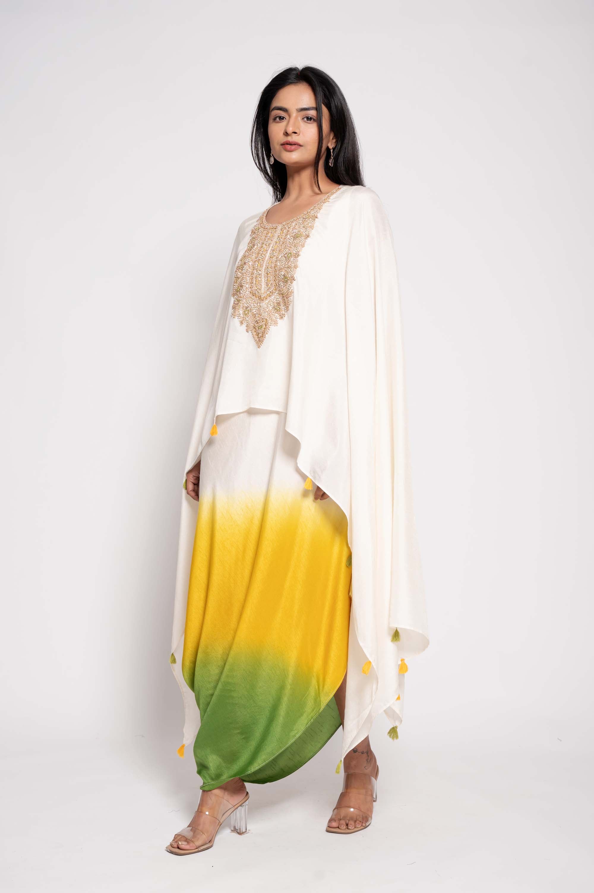 Dress with Embroidered Cape in dual Shades