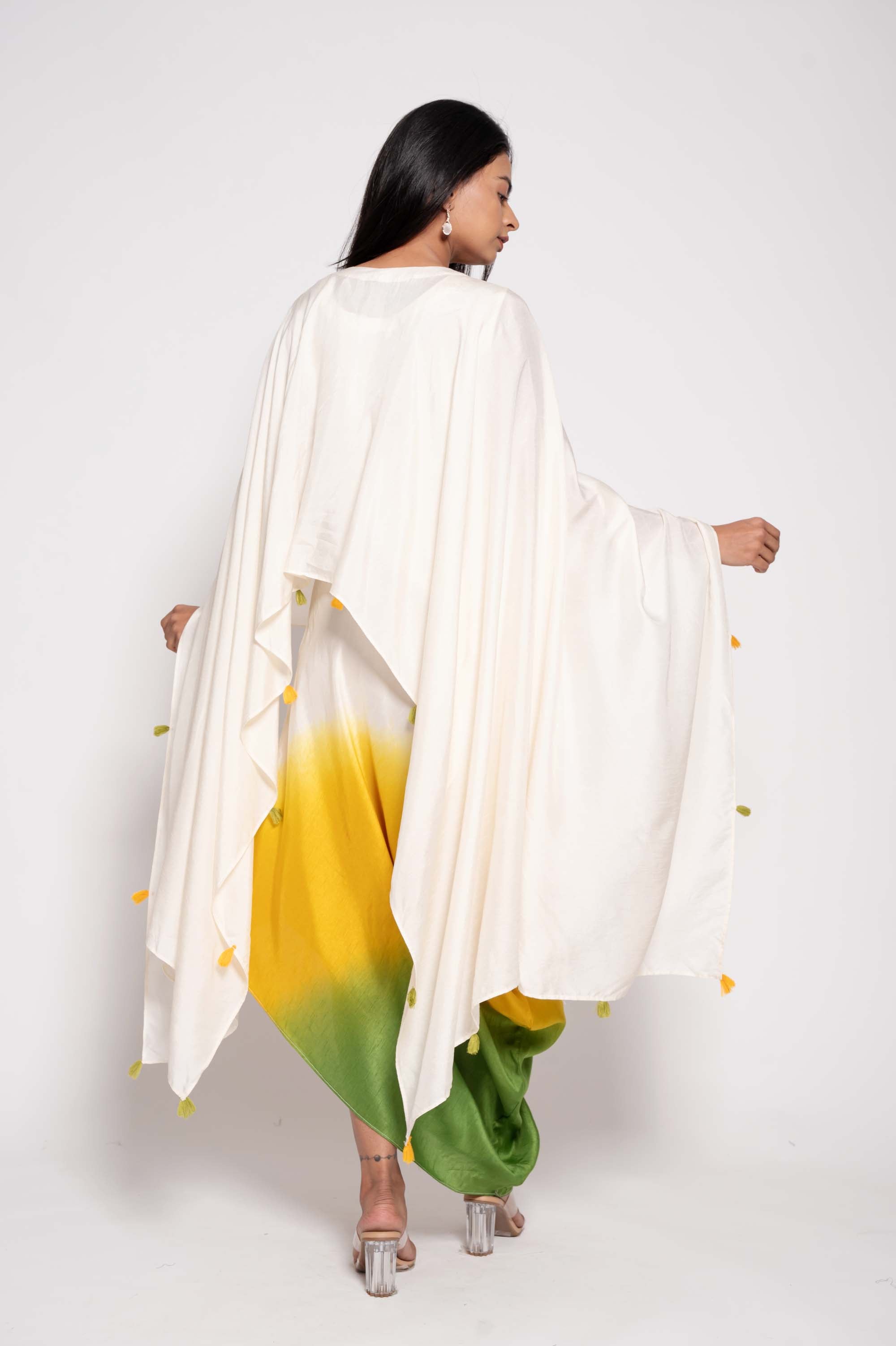 Dress with Embroidered Cape in dual Shades