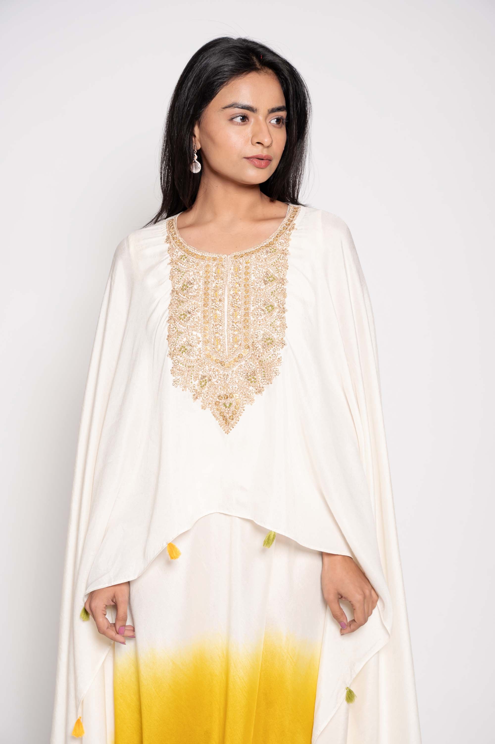 Dress with Embroidered Cape in dual Shades