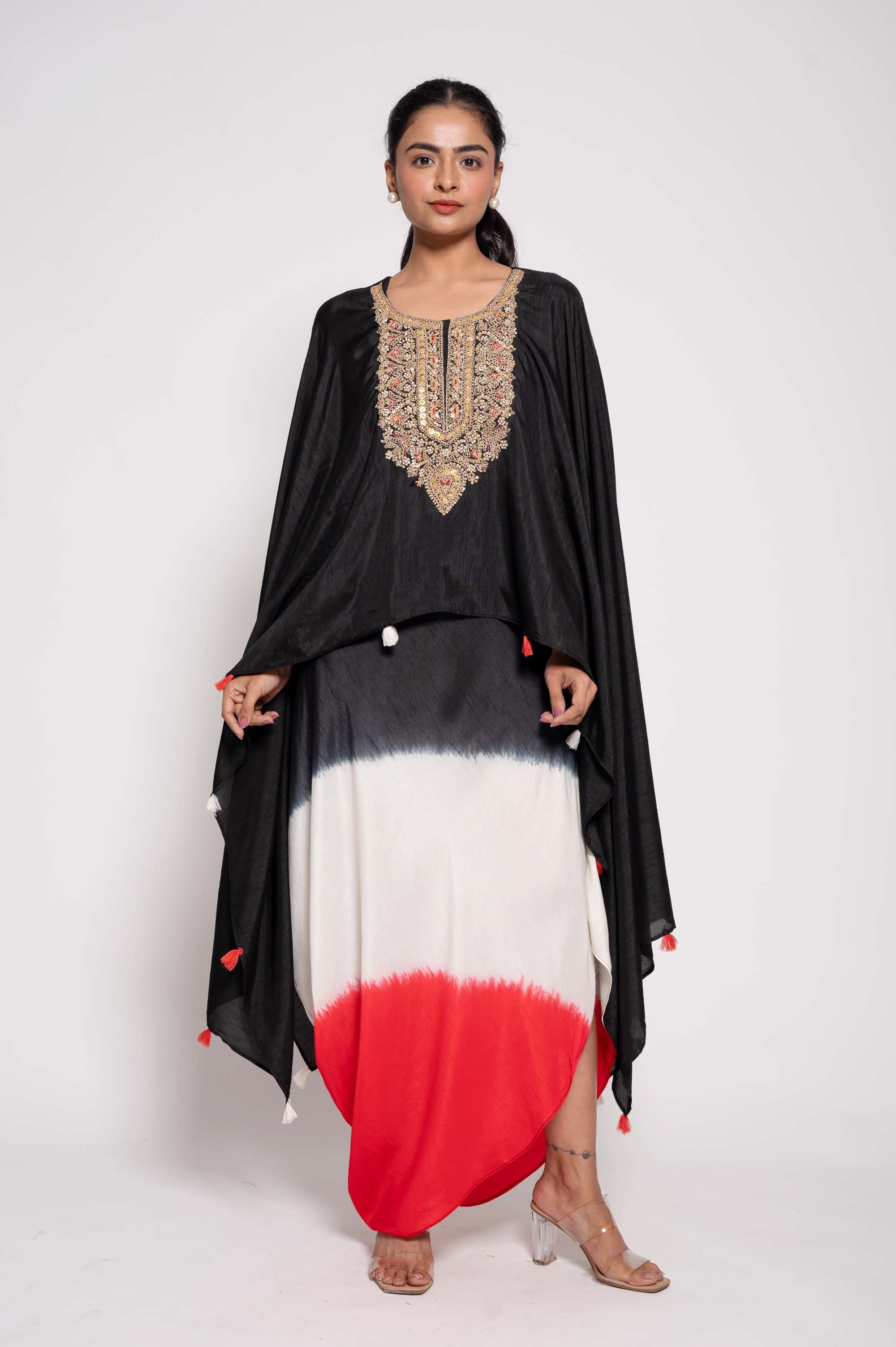 Dress with Embroidered Cape in dual Shades