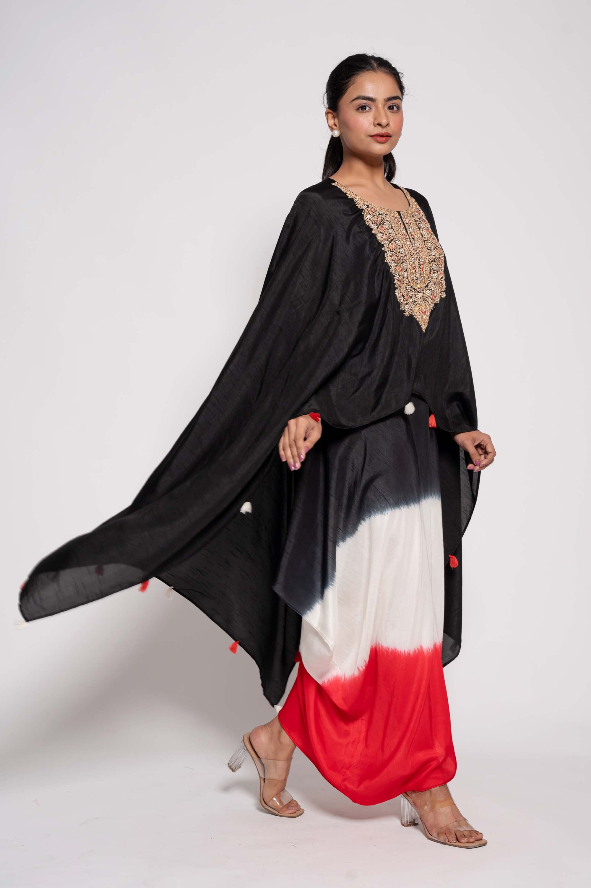 Dress with Embroidered Cape in dual Shades