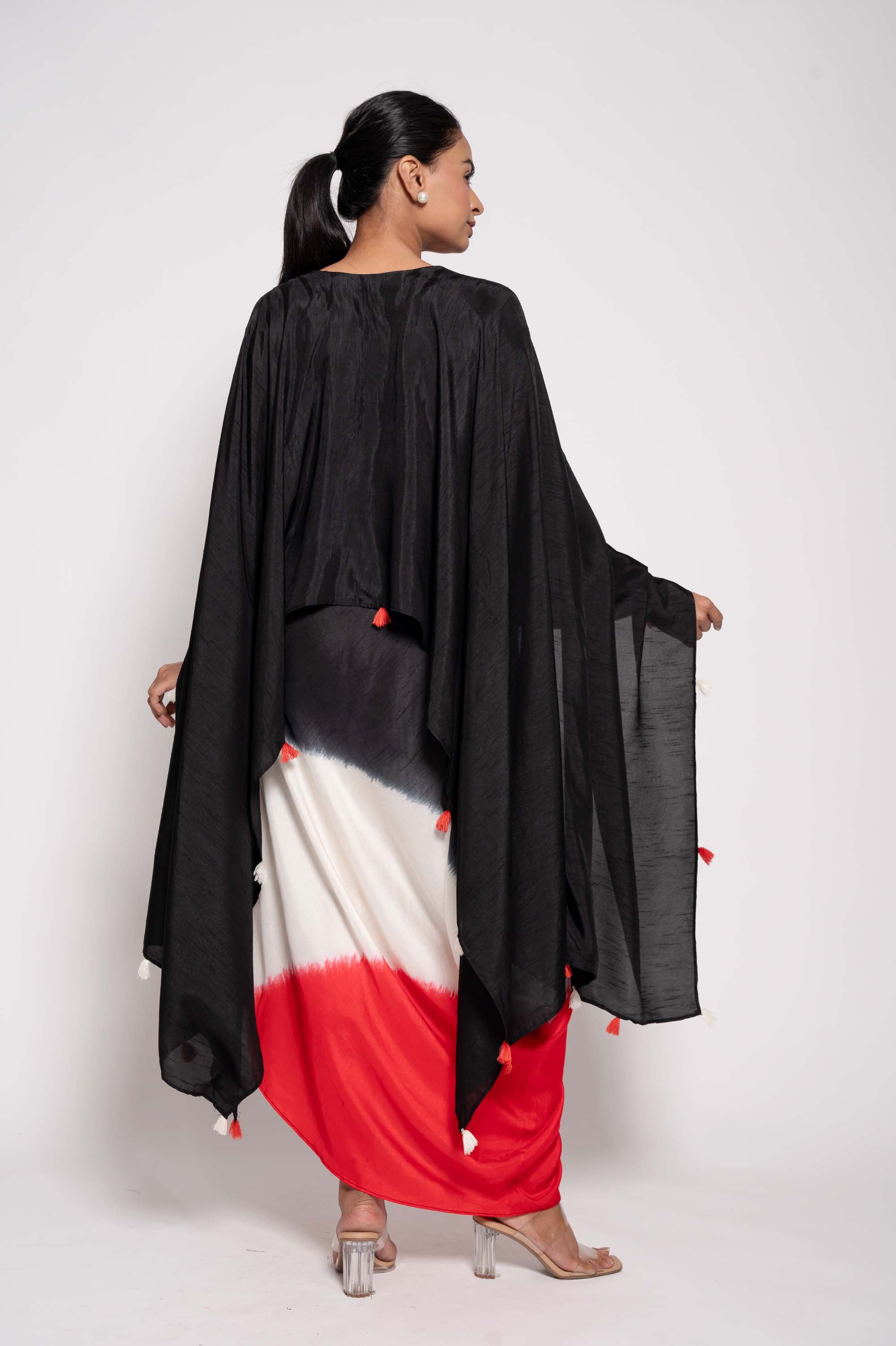 Dress with Embroidered Cape in dual Shades
