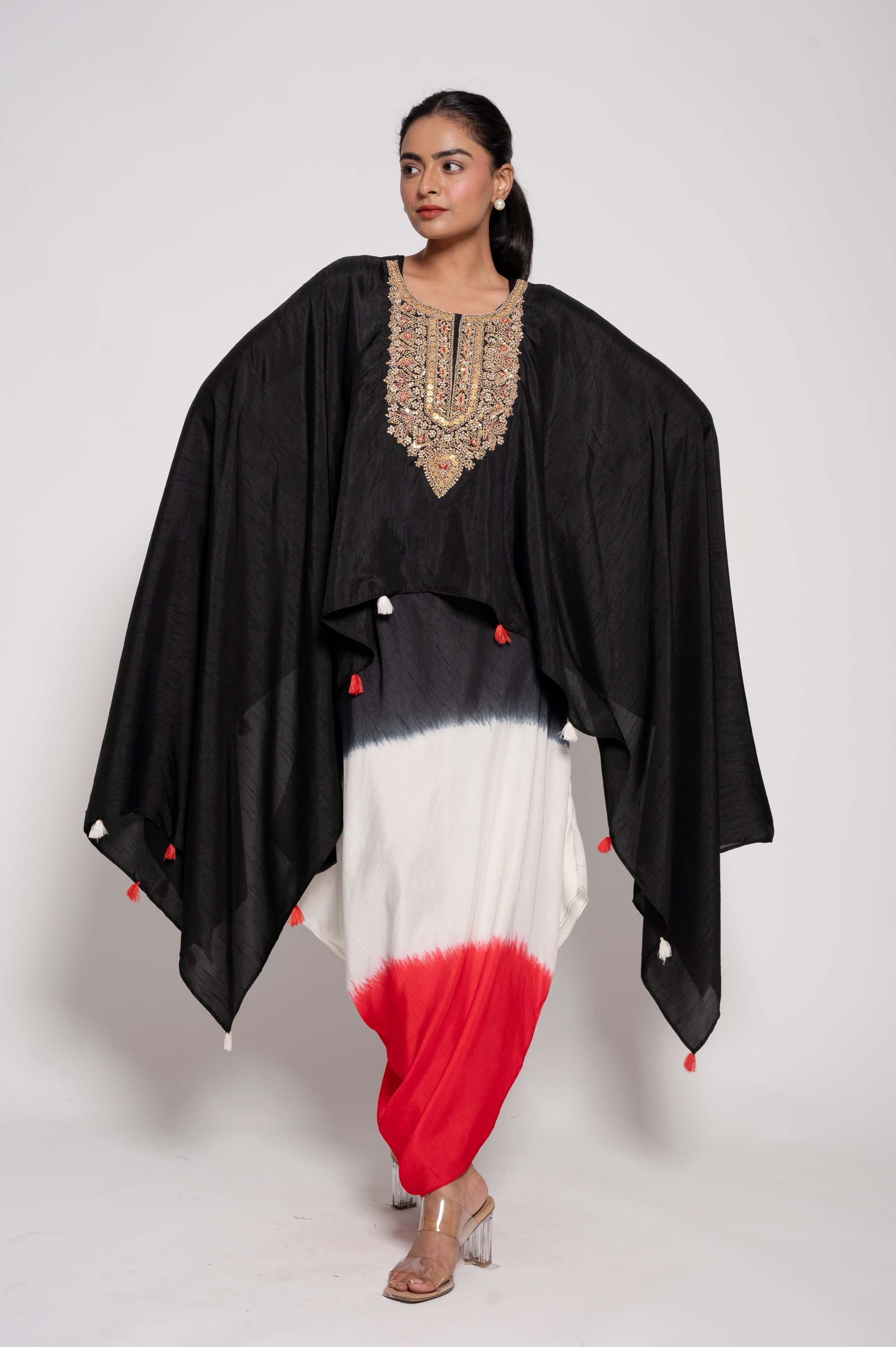Dress with Embroidered Cape in dual Shades