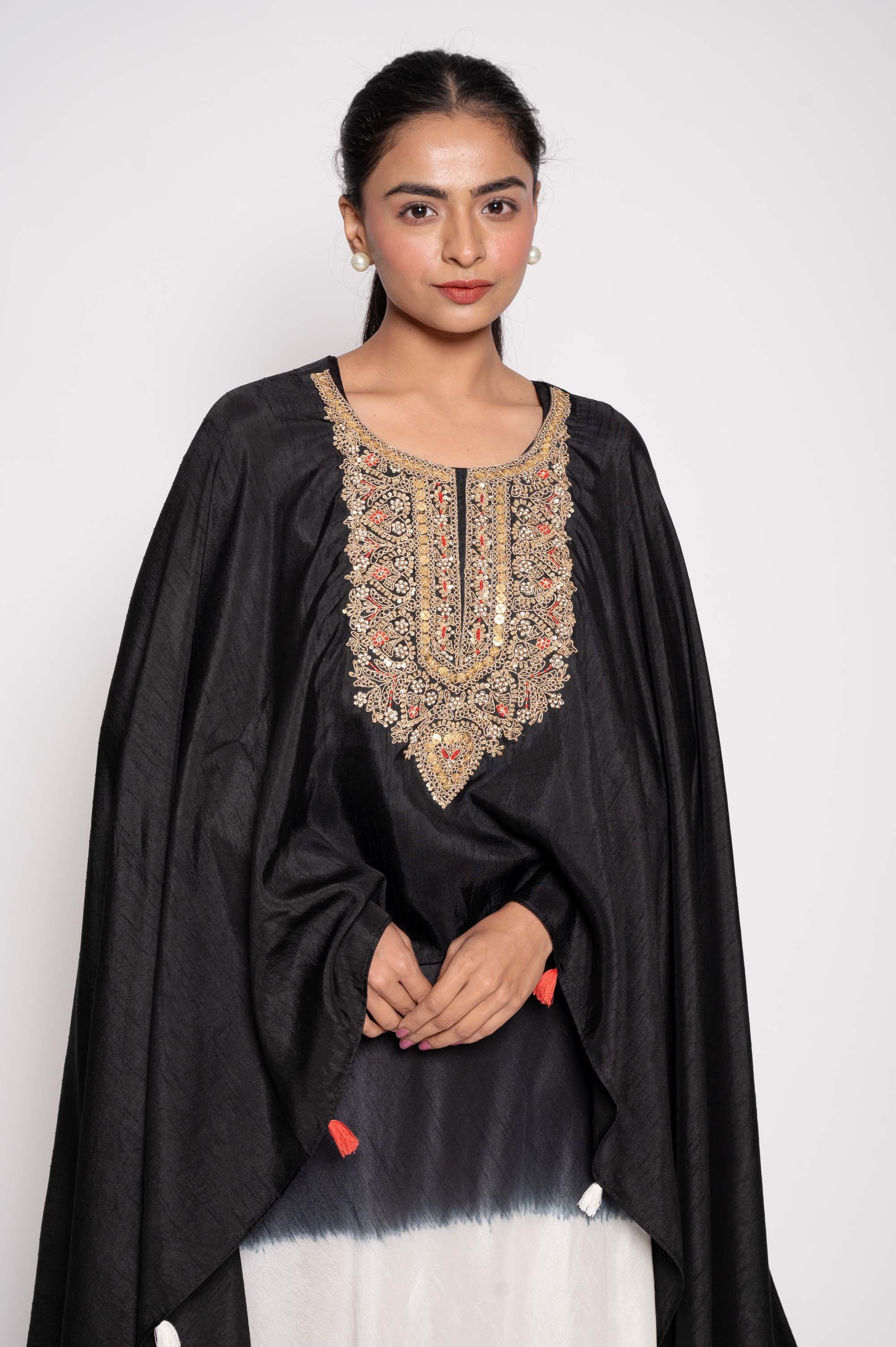 Dress with Embroidered Cape in dual Shades