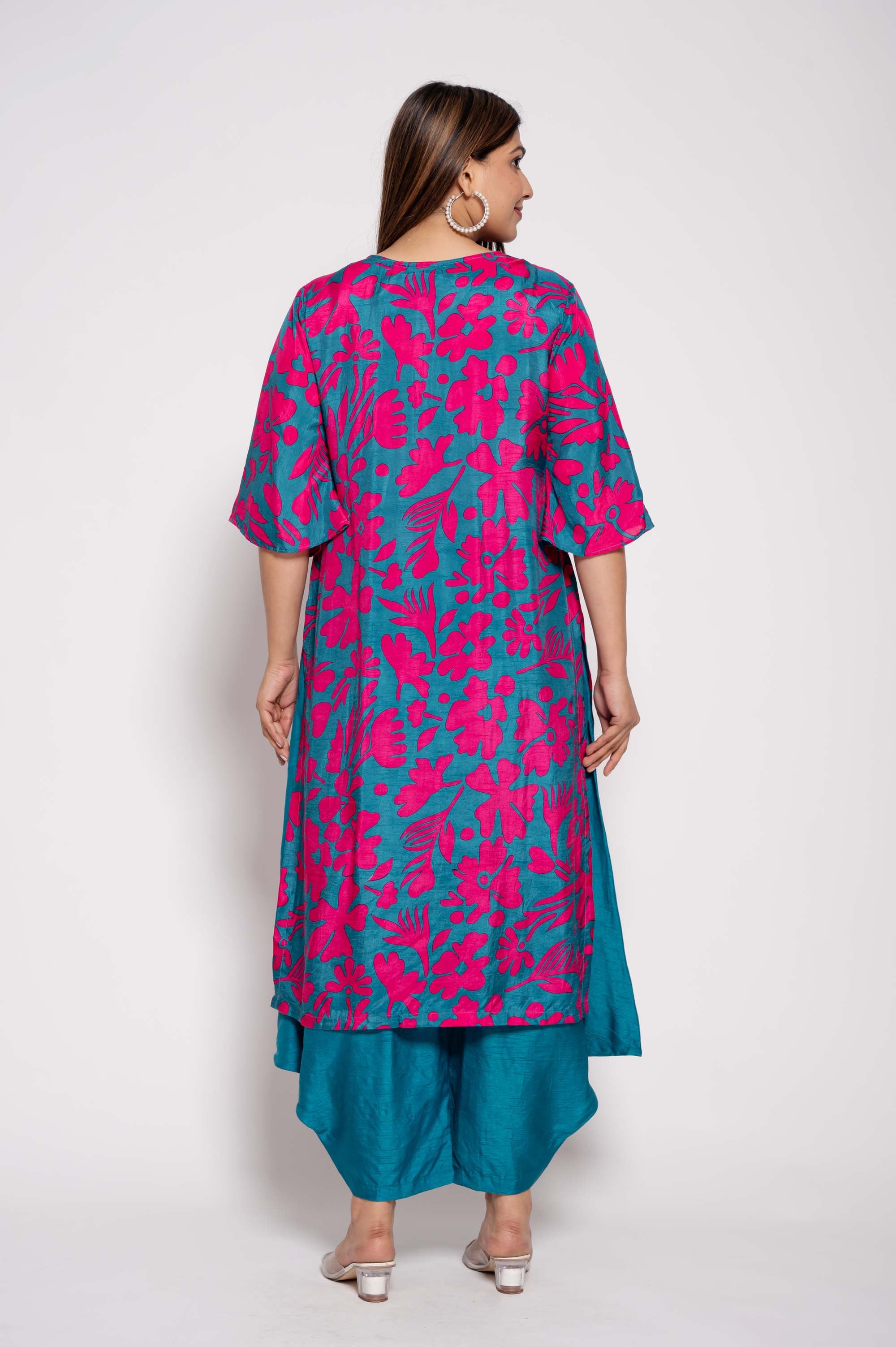 Printed Kurta Set with Glasswork in Neckline