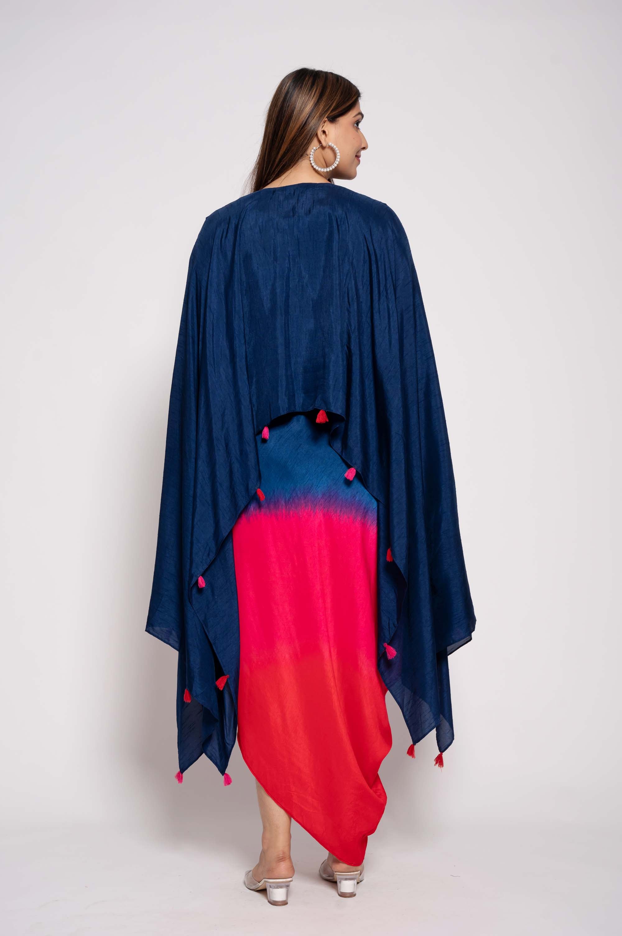 Dress with Embroidered Cape in dual Shades