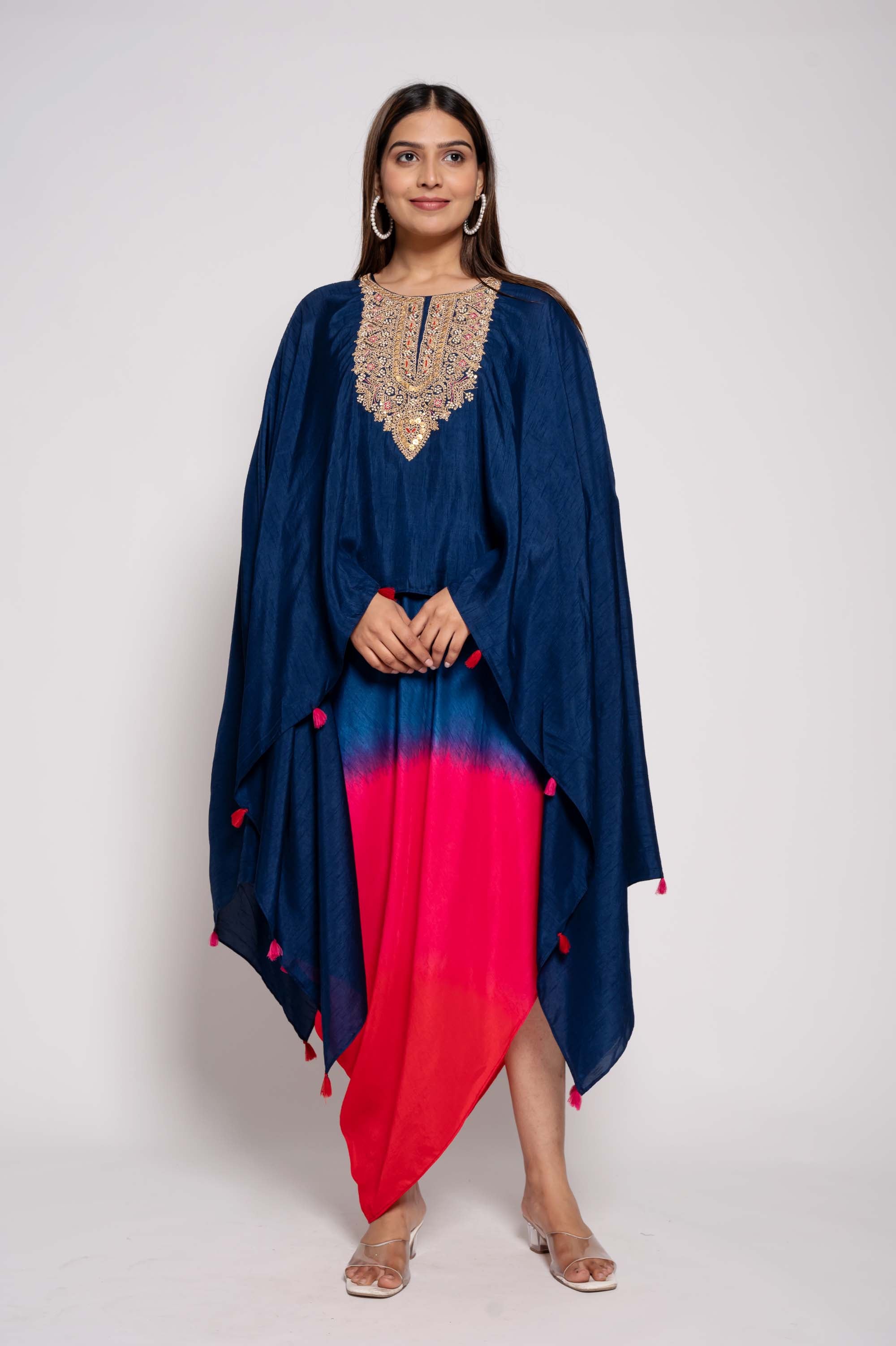 Dress with Embroidered Cape in dual Shades