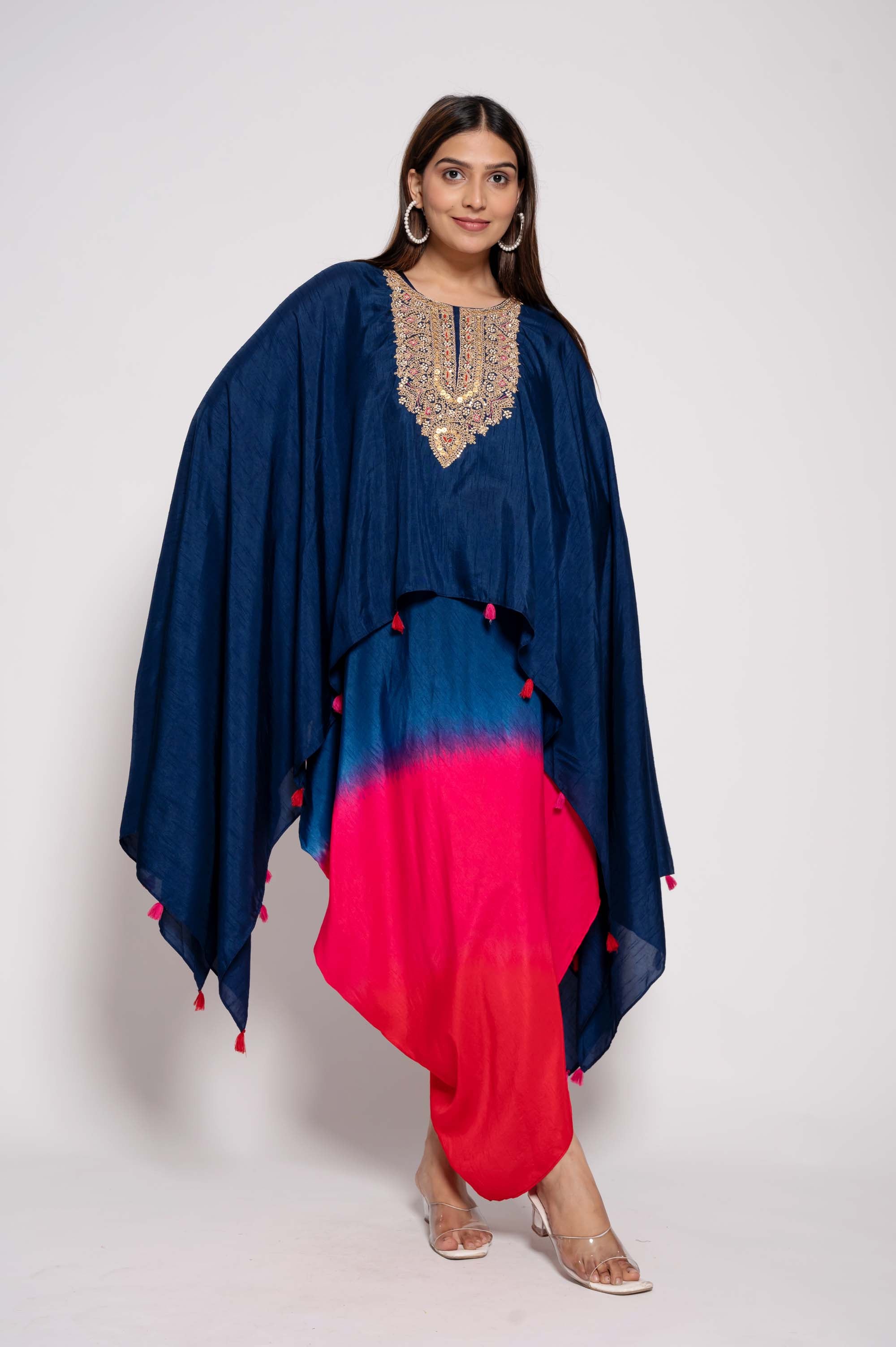Dress with Embroidered Cape in dual Shades