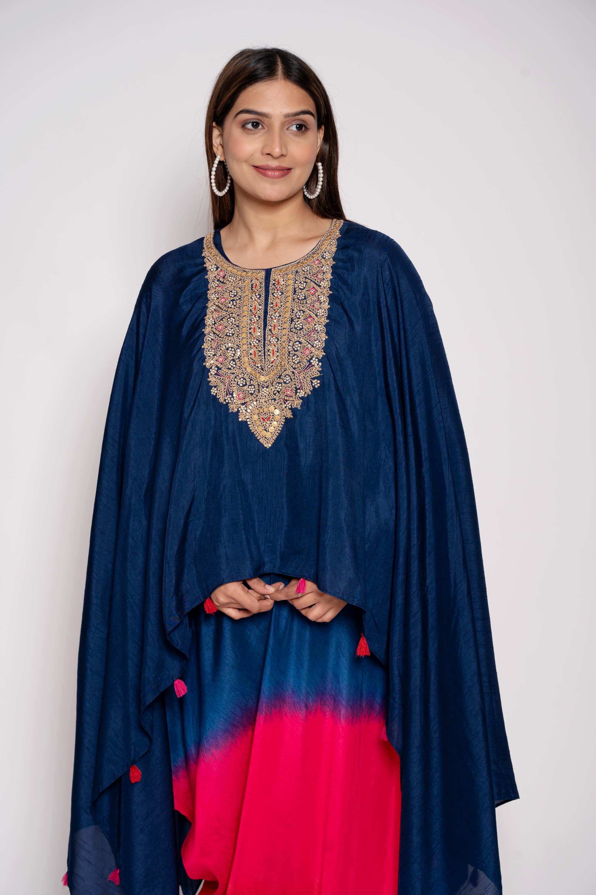 Dress with Embroidered Cape in dual Shades